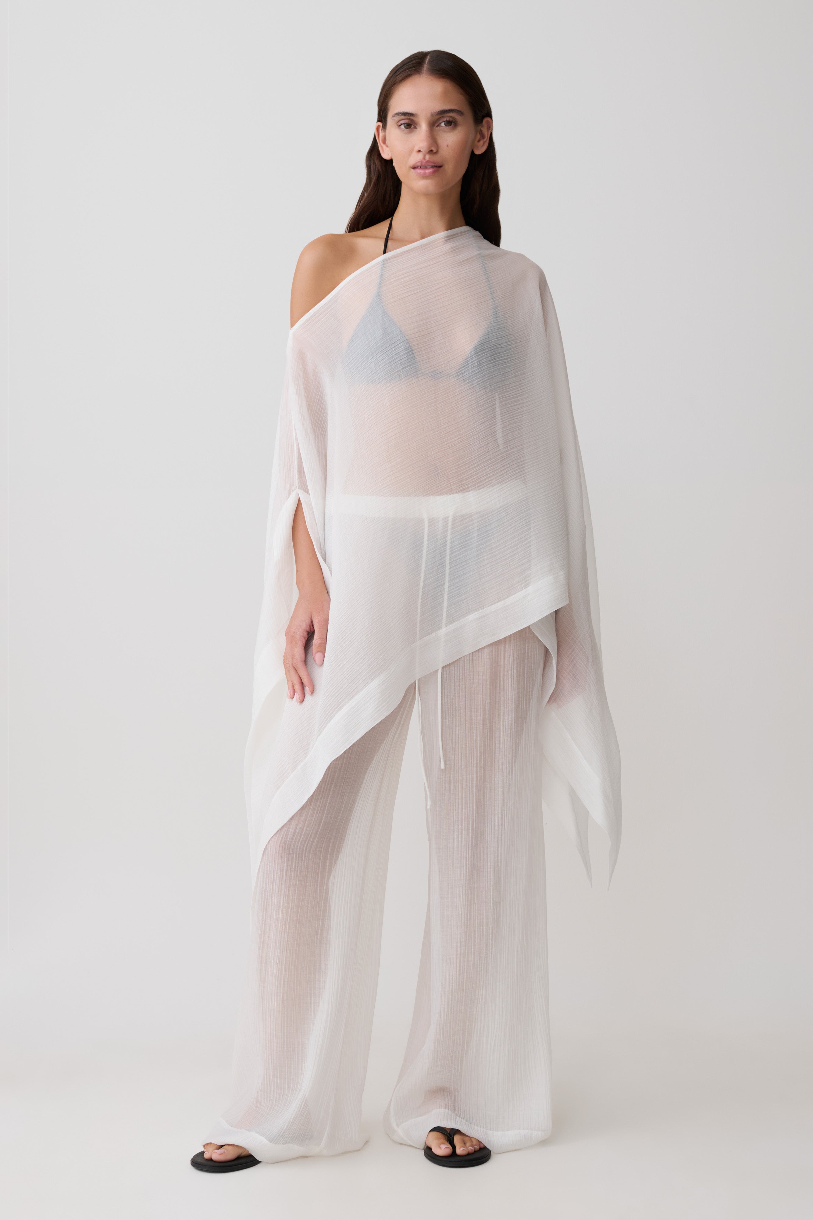 Leilani Sheer Drawstring Wide Leg Pants - Ivory - Image 4
