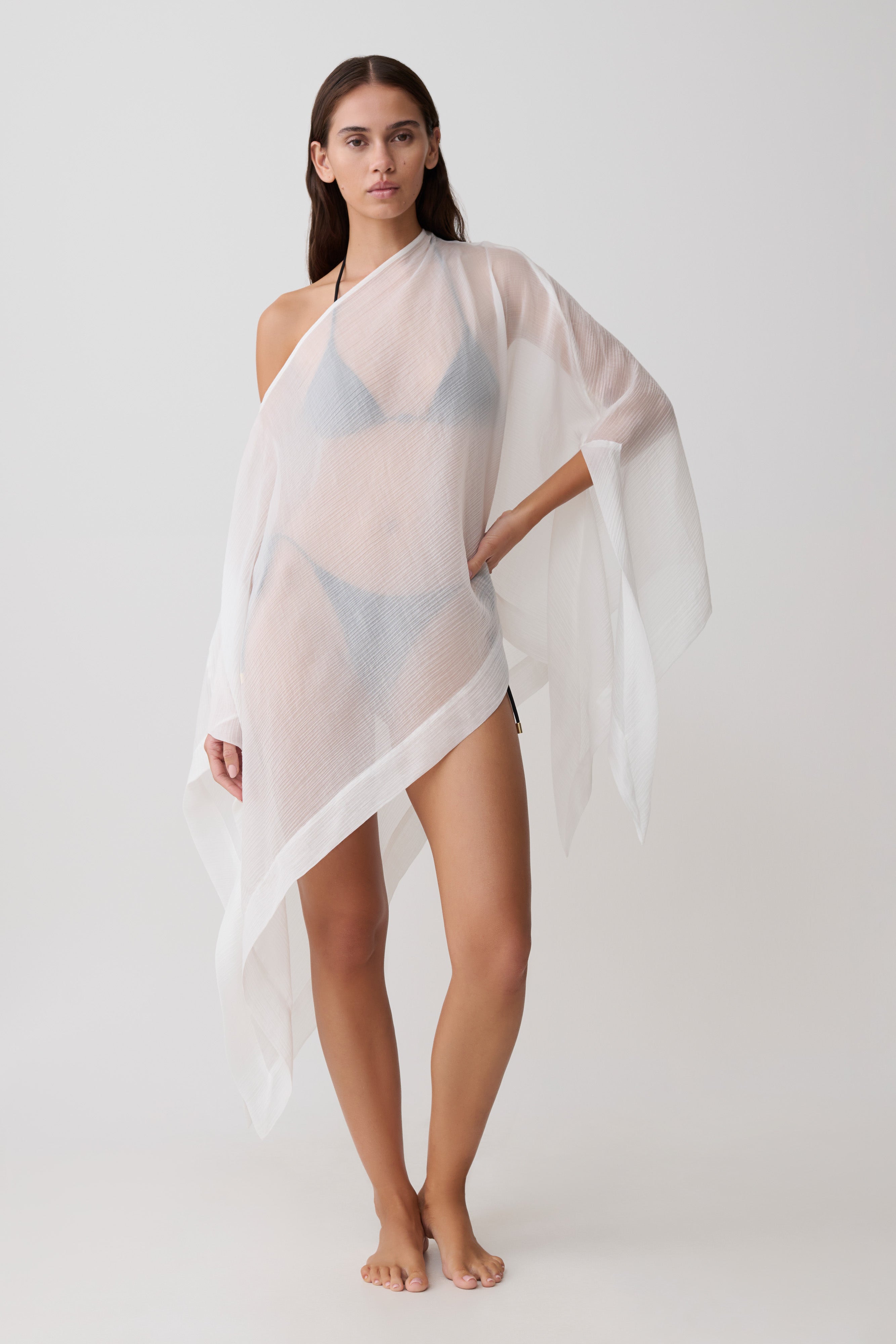 Leilani Sheer Draped Asymmetric Top - Ivory - Image 4