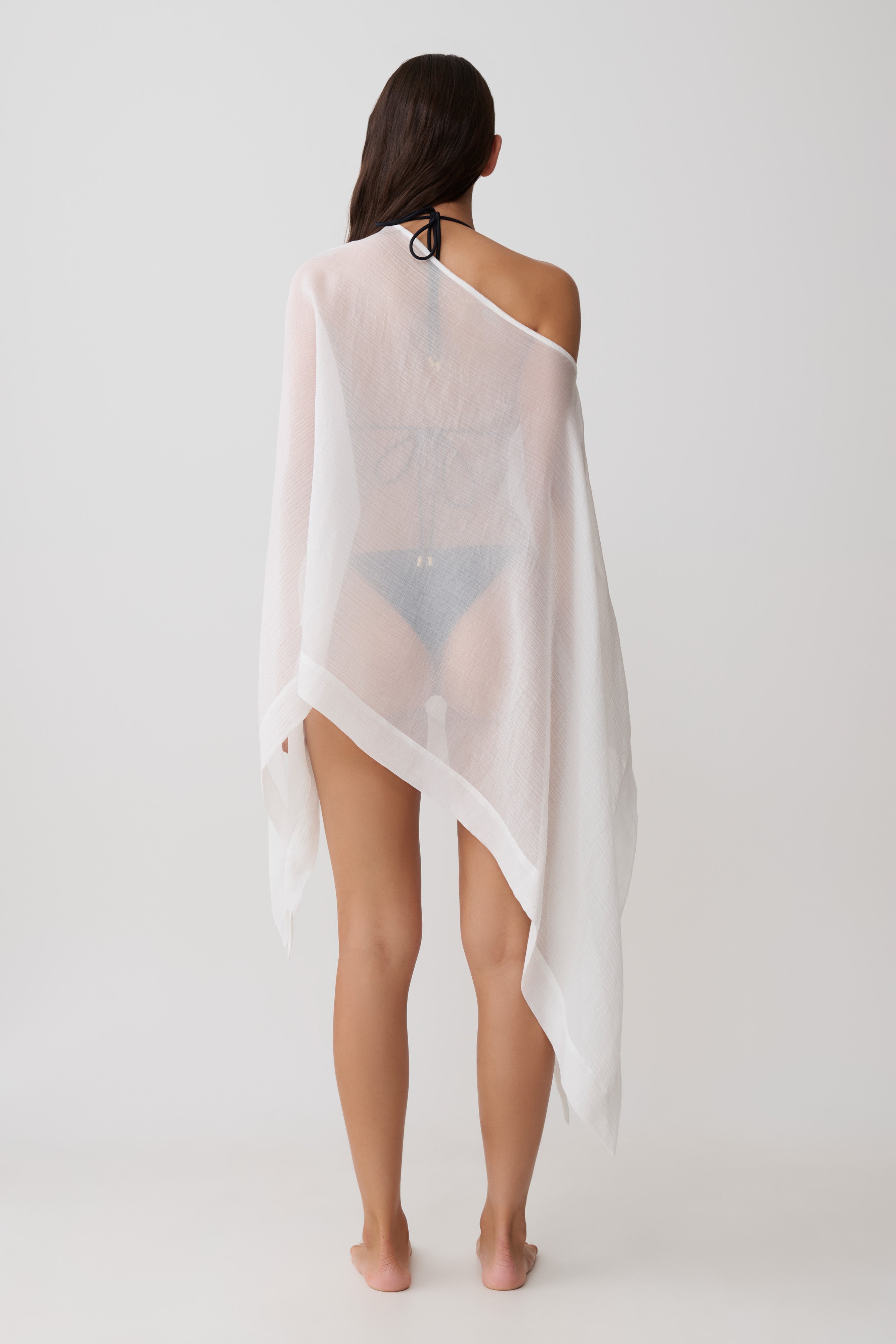 Alternative view of Leilani Sheer Draped Asymmetric Top - Ivory