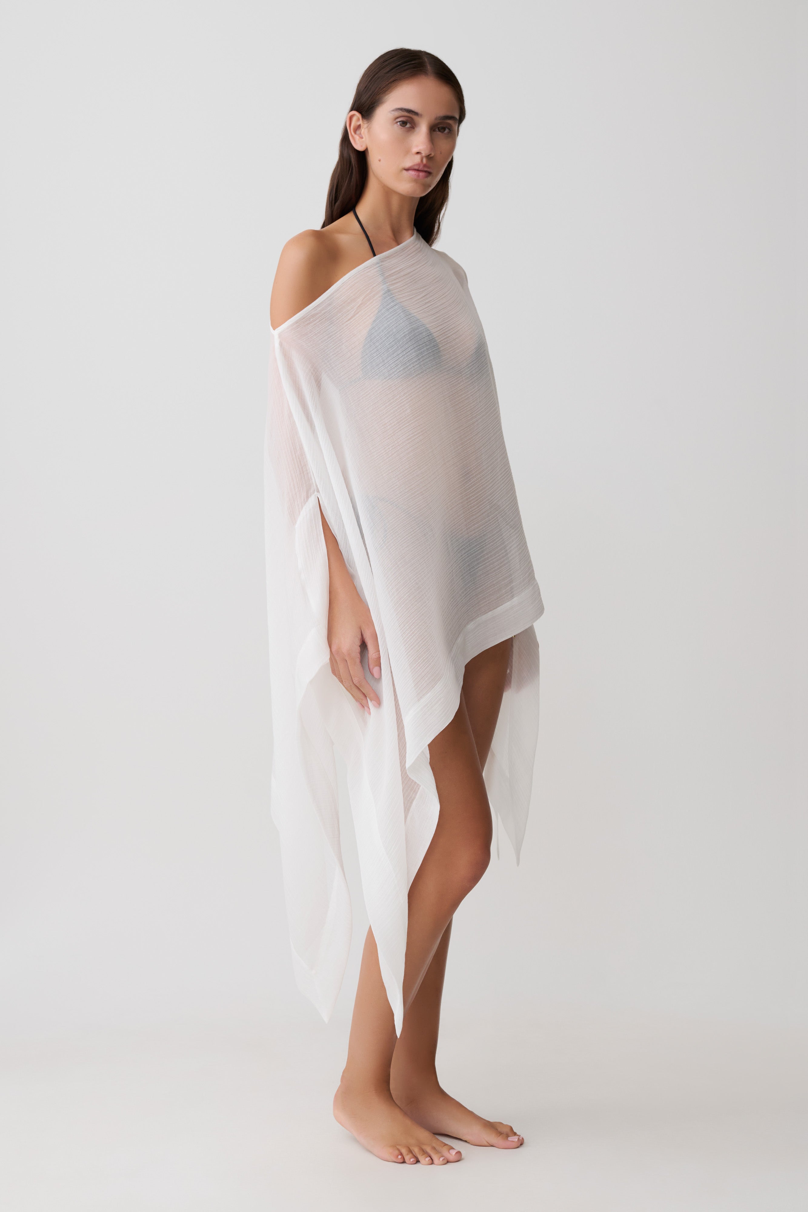 Leilani Sheer Draped Asymmetric Top - Ivory - Image 5