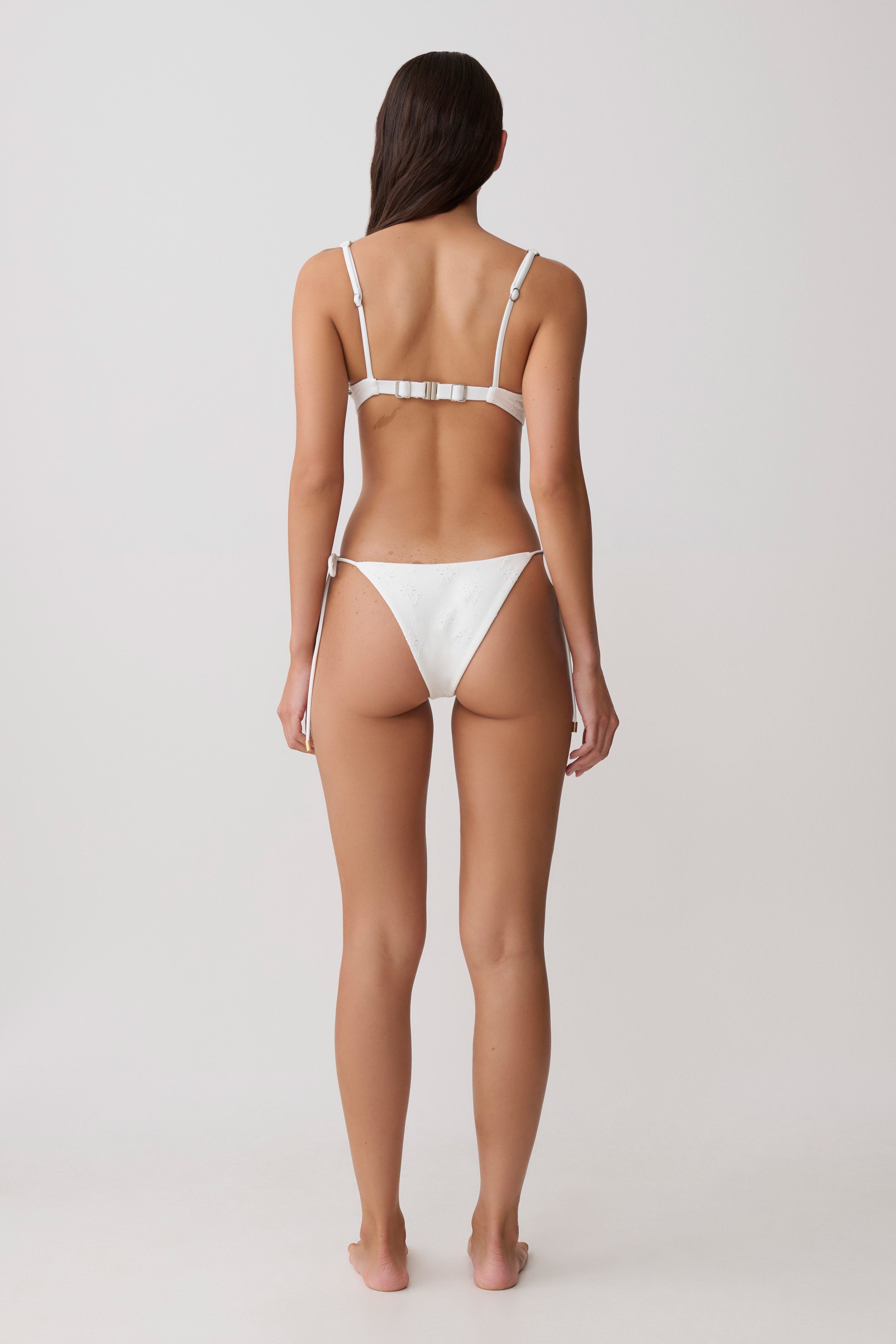 Blossom Side Tie Bikini Bottom - White Textured Fabric - Image 4