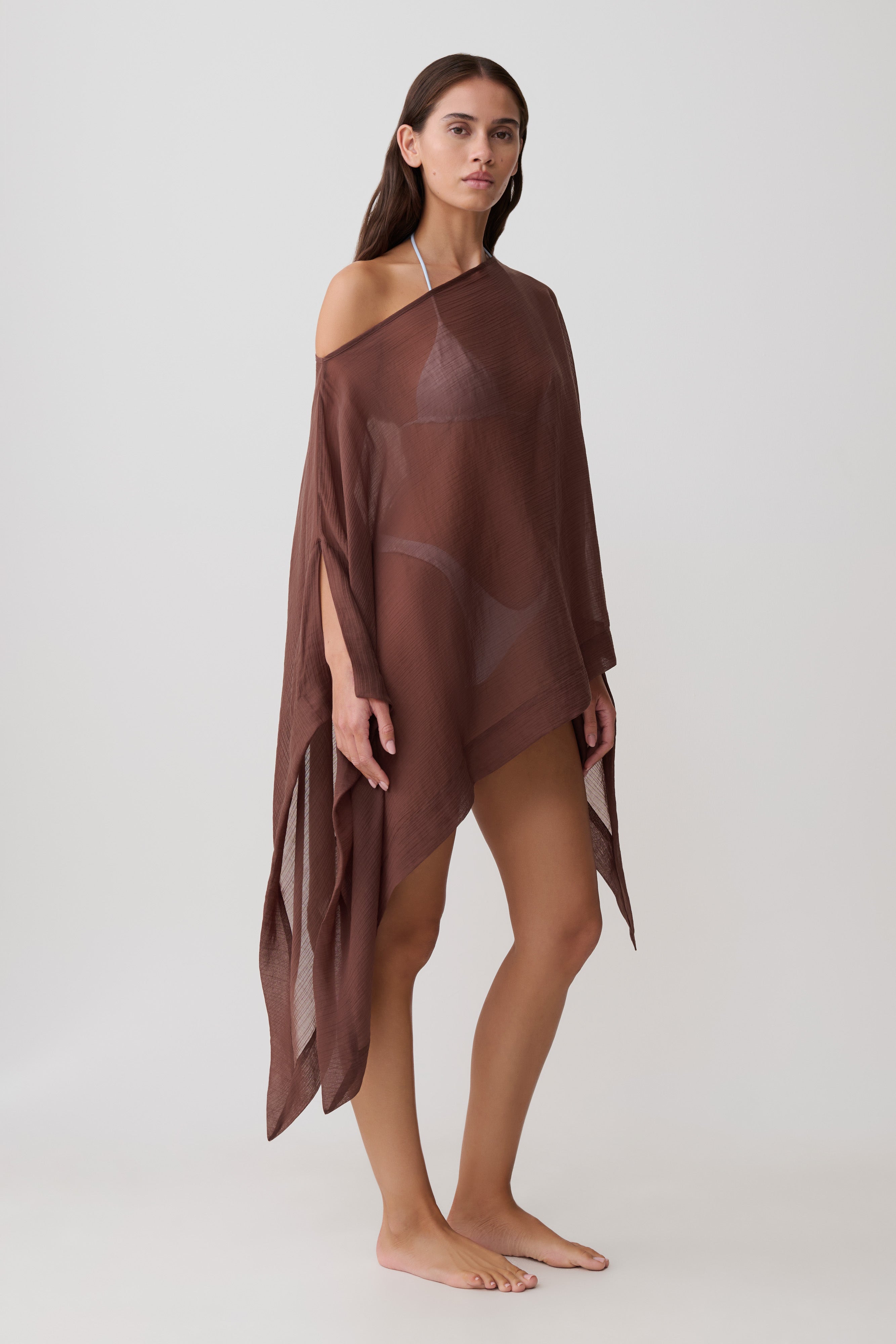 Leilani Sheer Draped Asymmetric Top - Chocolate - Image 4