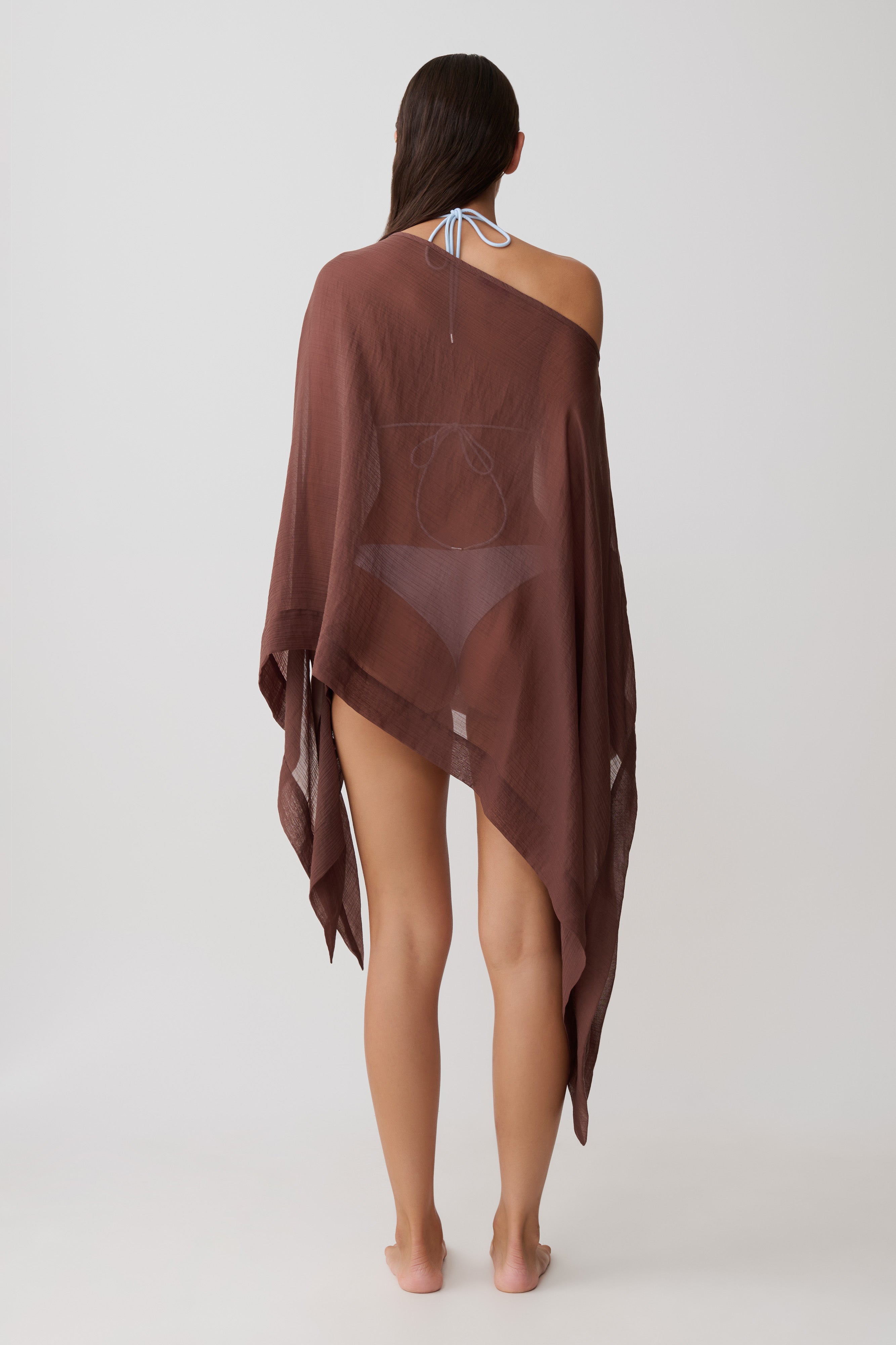 Alternative view of Leilani Sheer Draped Asymmetric Top - Chocolate