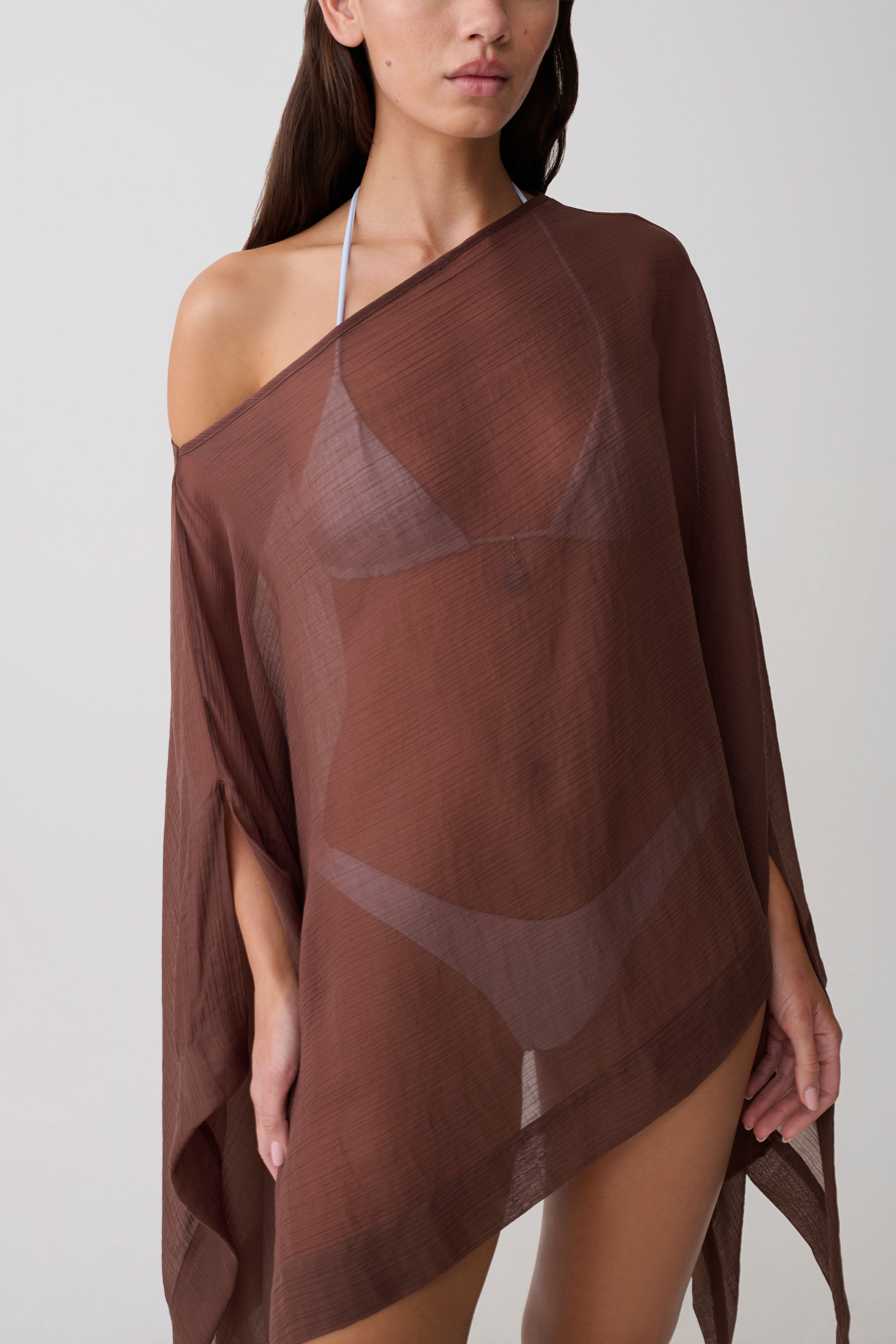 Leilani Sheer Draped Asymmetric Top - Chocolate - Image 7