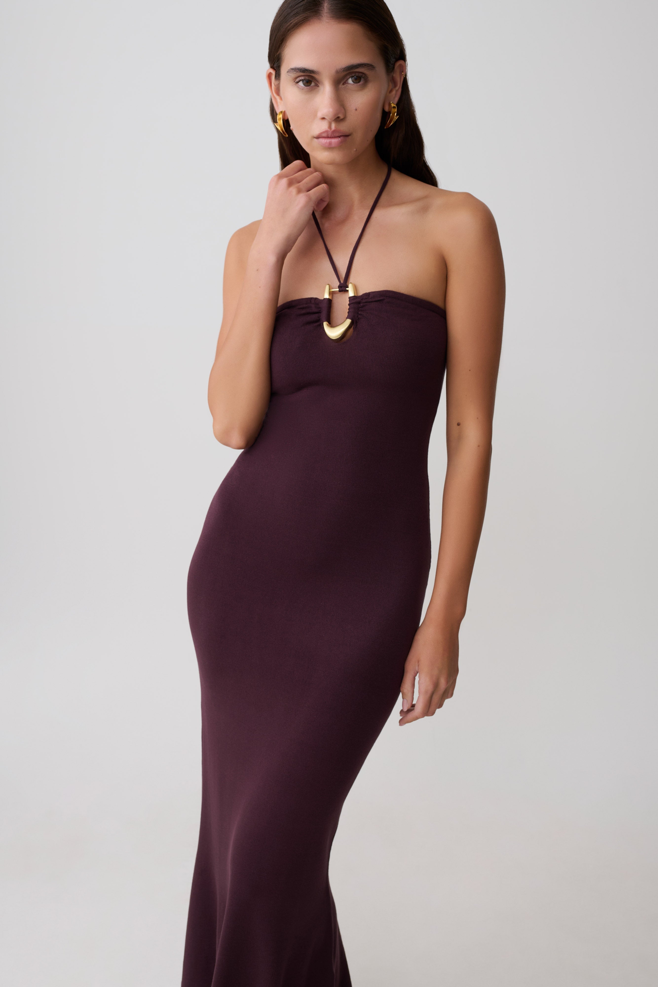 Dimitri Knit Midi Dress - Chocolate - Image 3