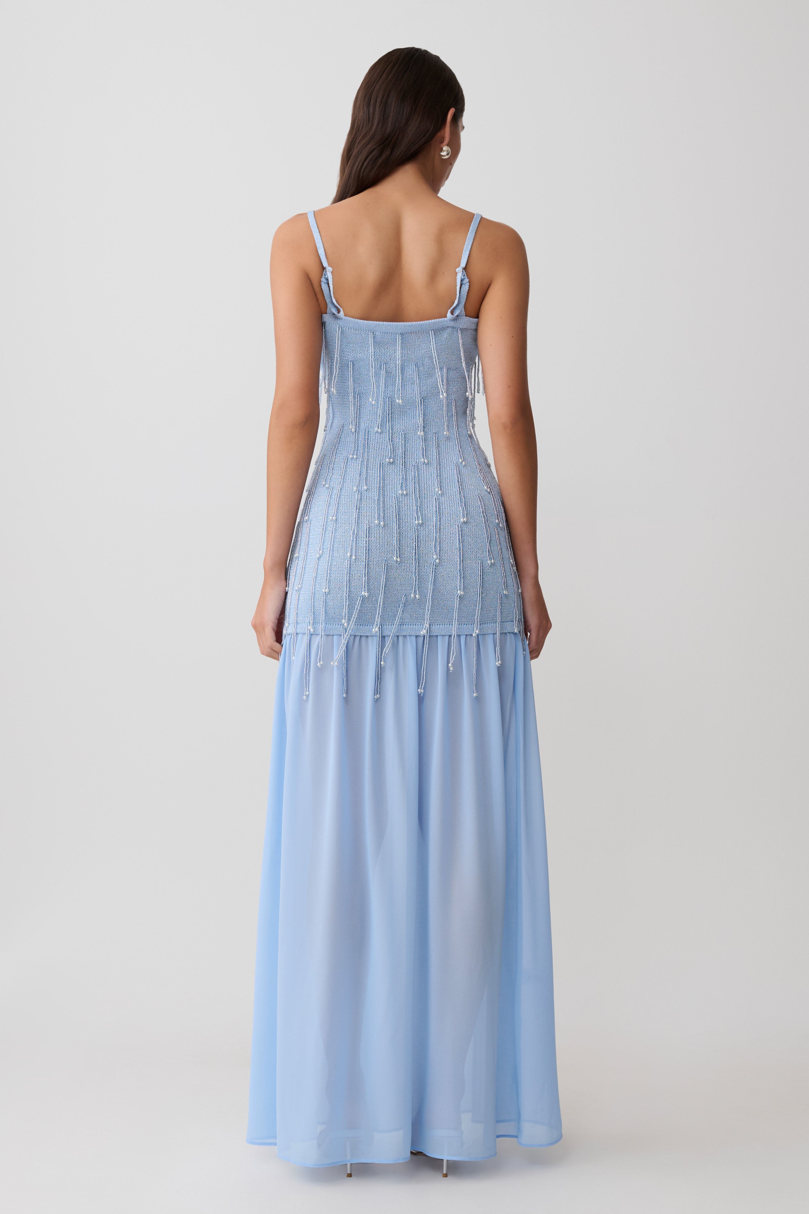 Alternative view of Belinda Beaded Knit & Chiffon Maxi Dress - Light Blue