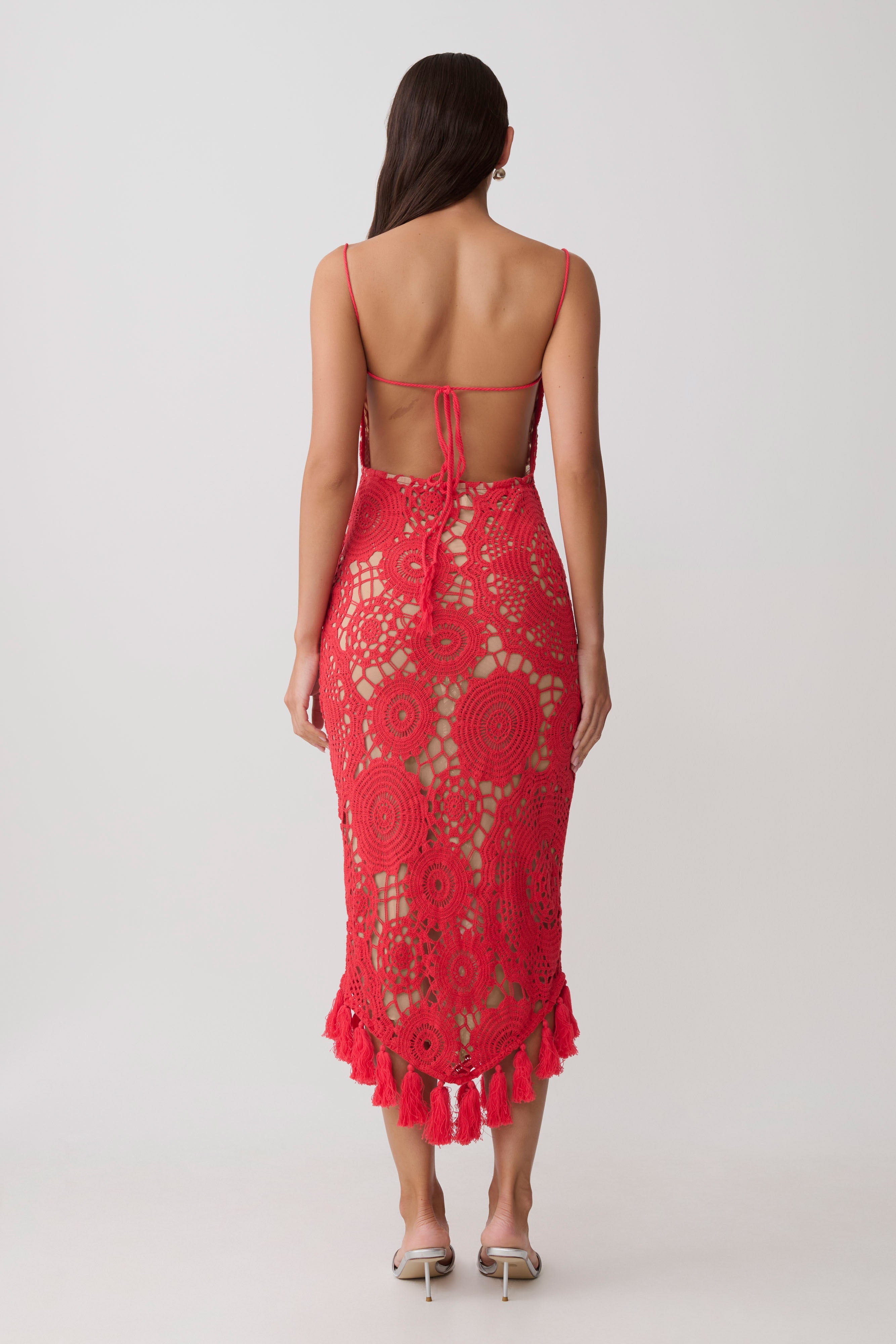 Alternative view of Delta Crochet Halter Midi Dress - Red