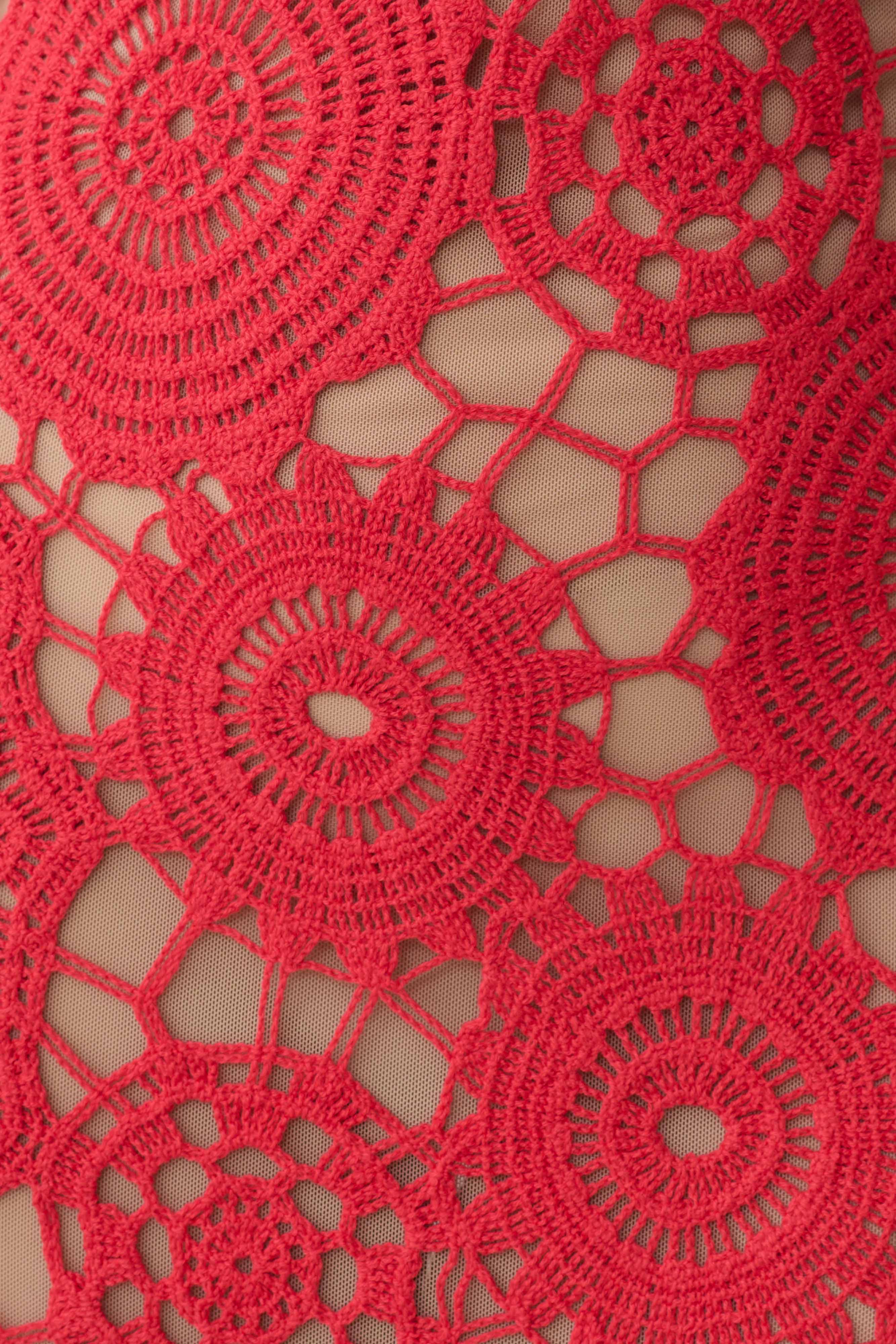 Delta Crochet Halter Midi Dress - Red - Image 5