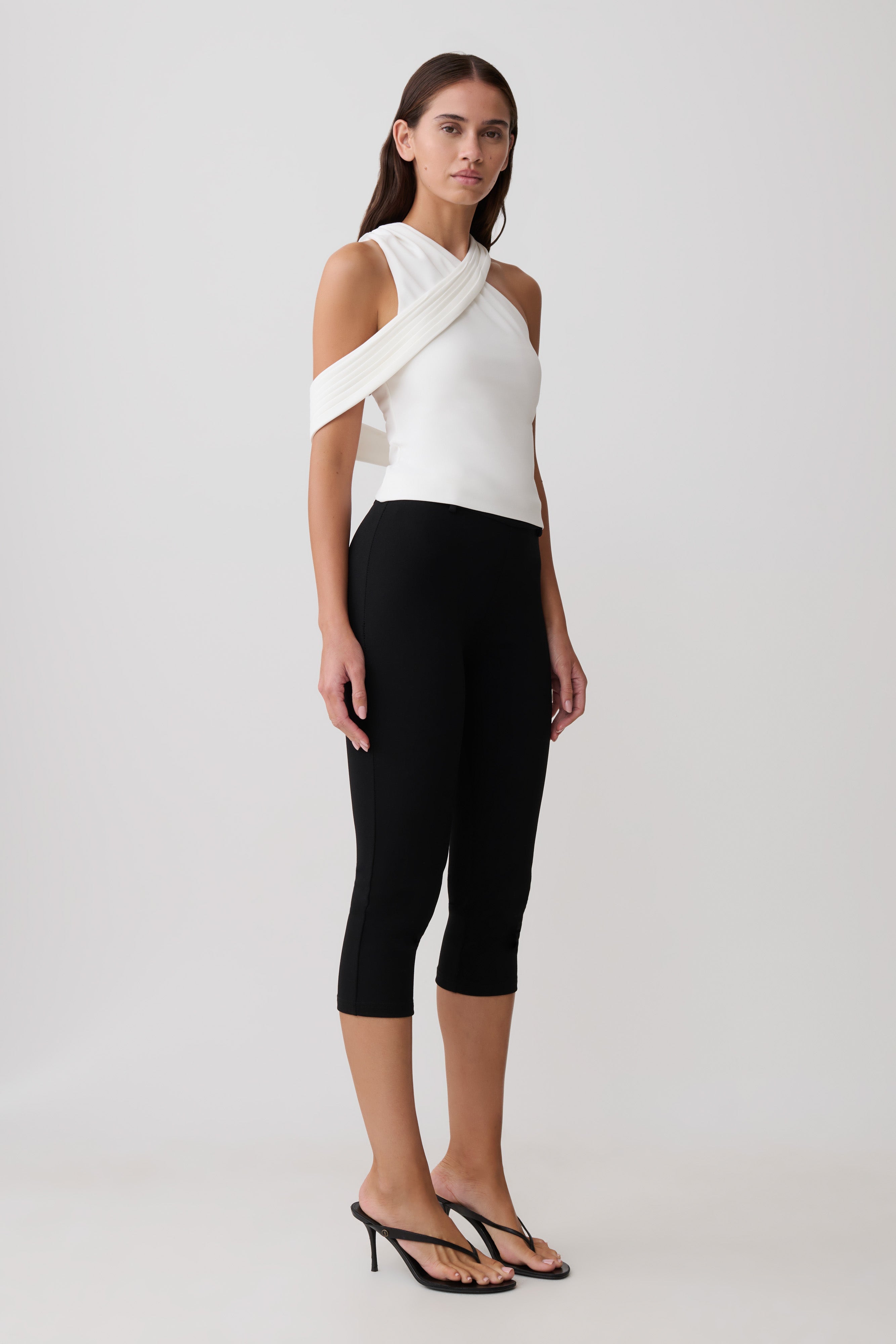 Sable Crossover Crepe Halter Top - White - Image 4
