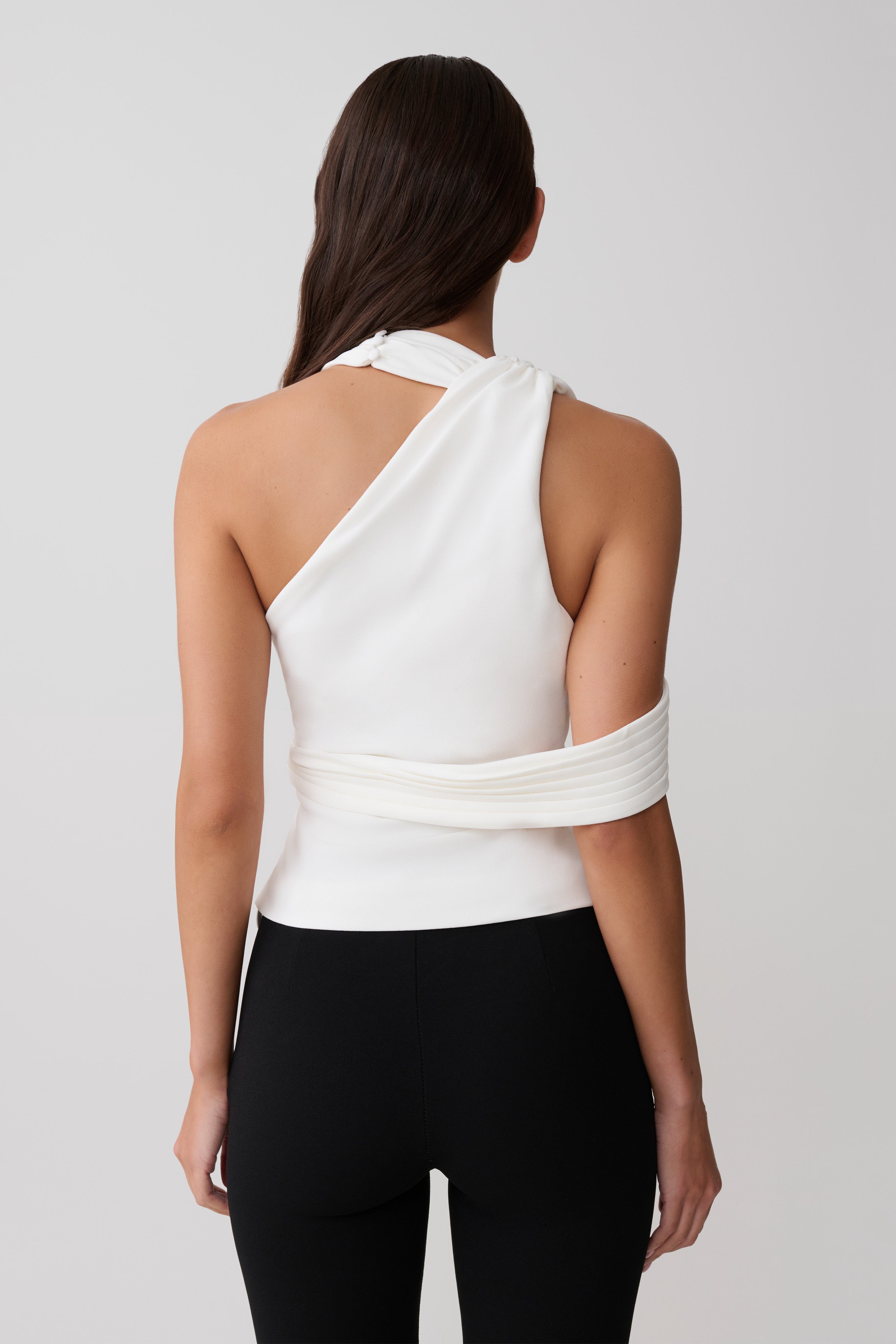 Alternative view of Sable Crossover Crepe Halter Top - White