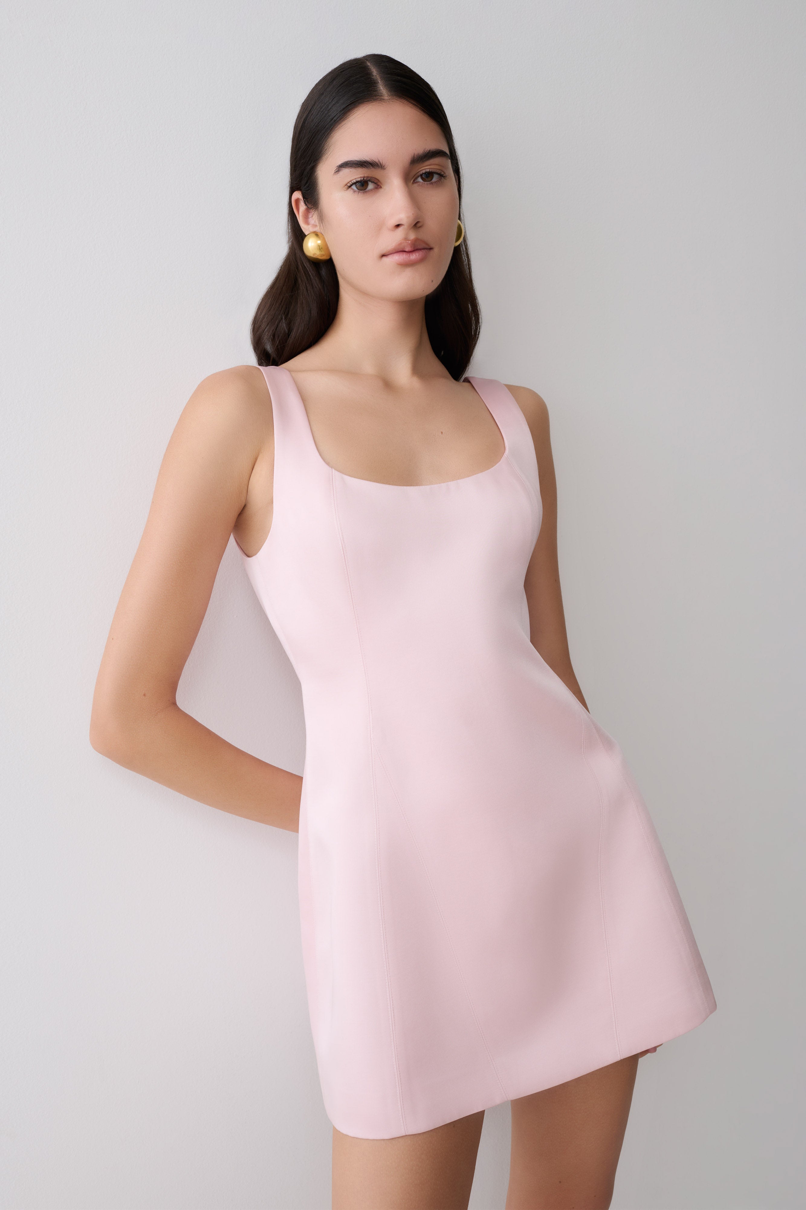 Beth Satin Mini Dress - Pale Pink - Image 7