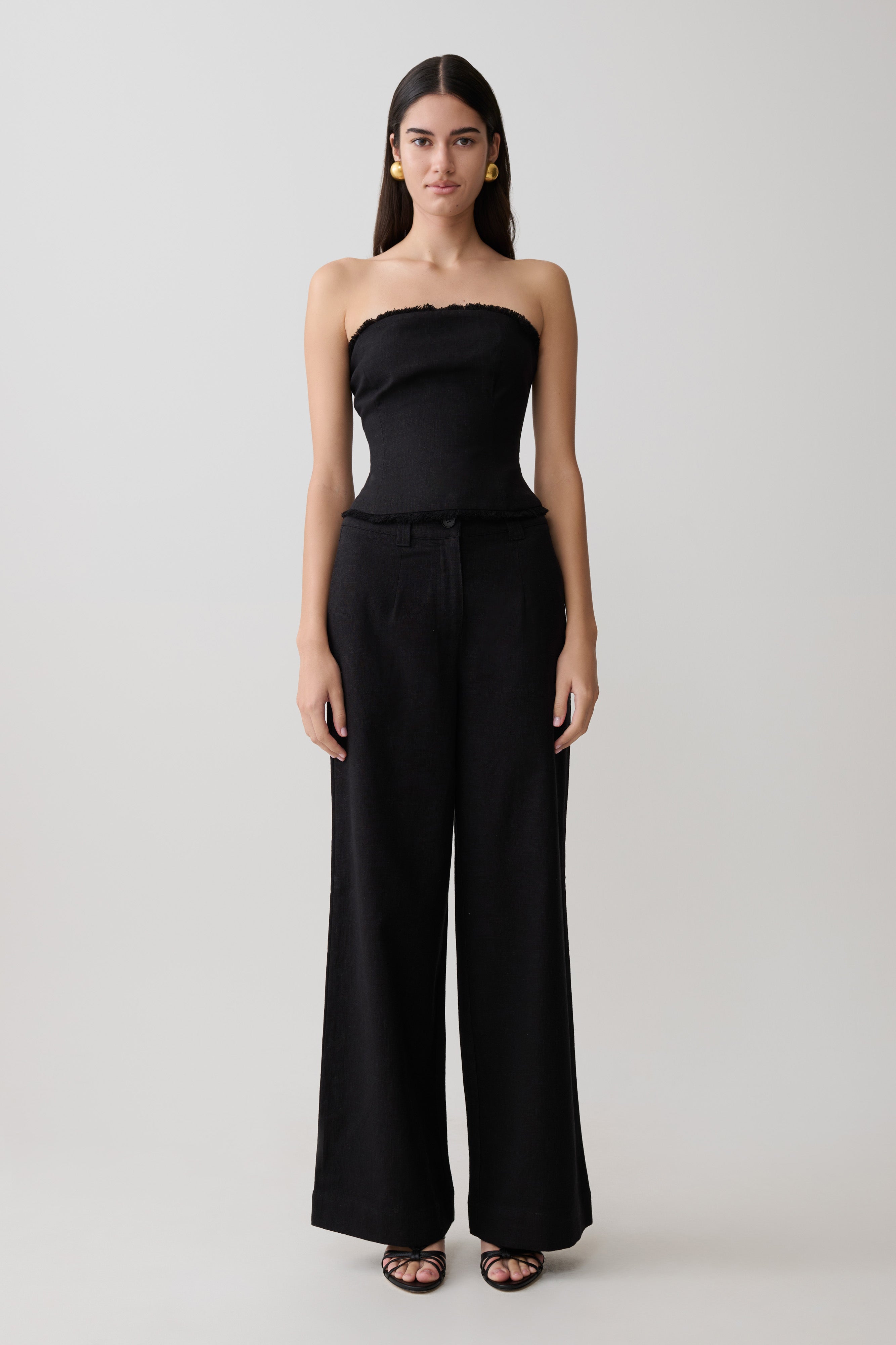 Brielle Straight Leg Linen Pant - Black - Image 7