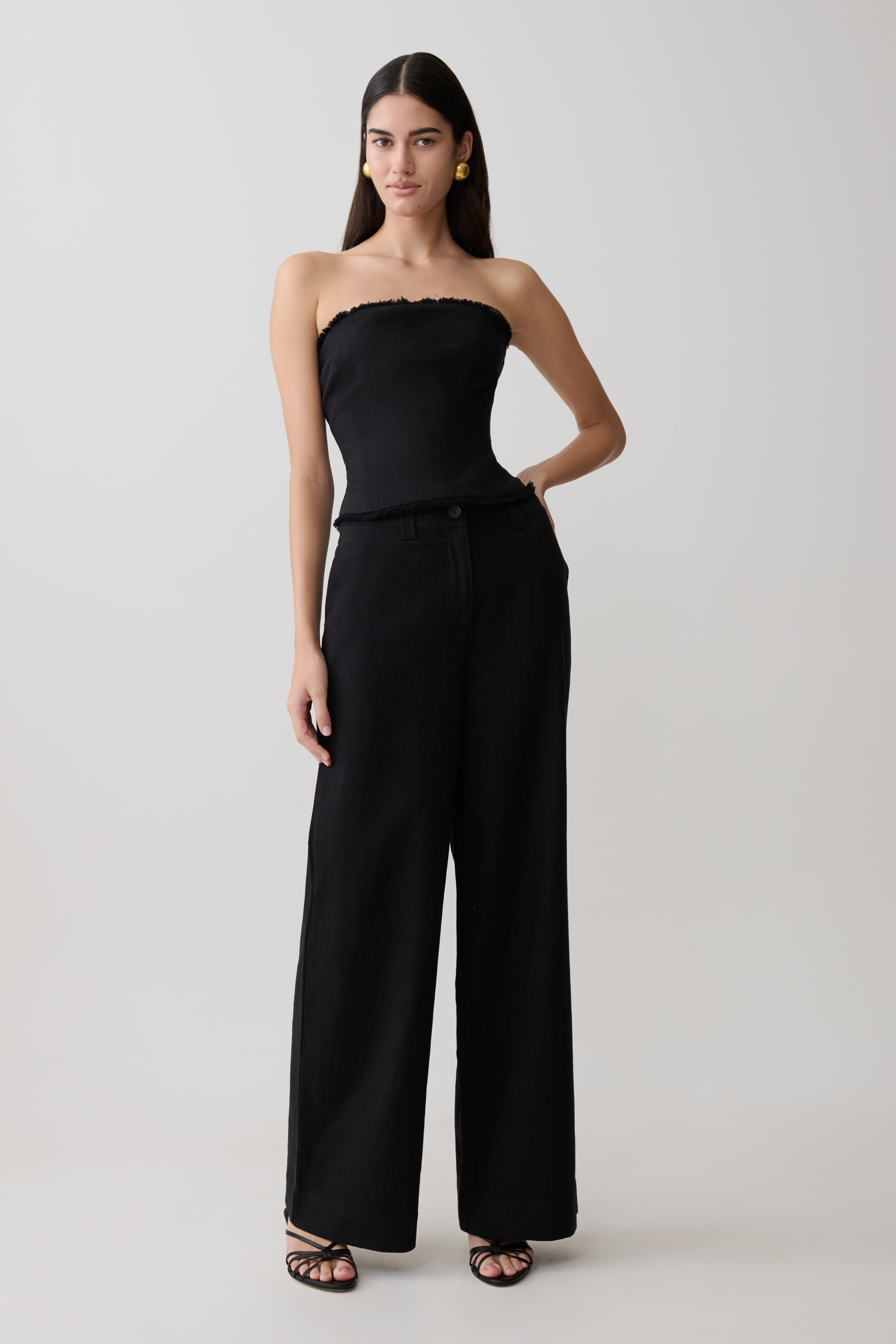 Brielle Straight Leg Linen Pant - Black - Image 5