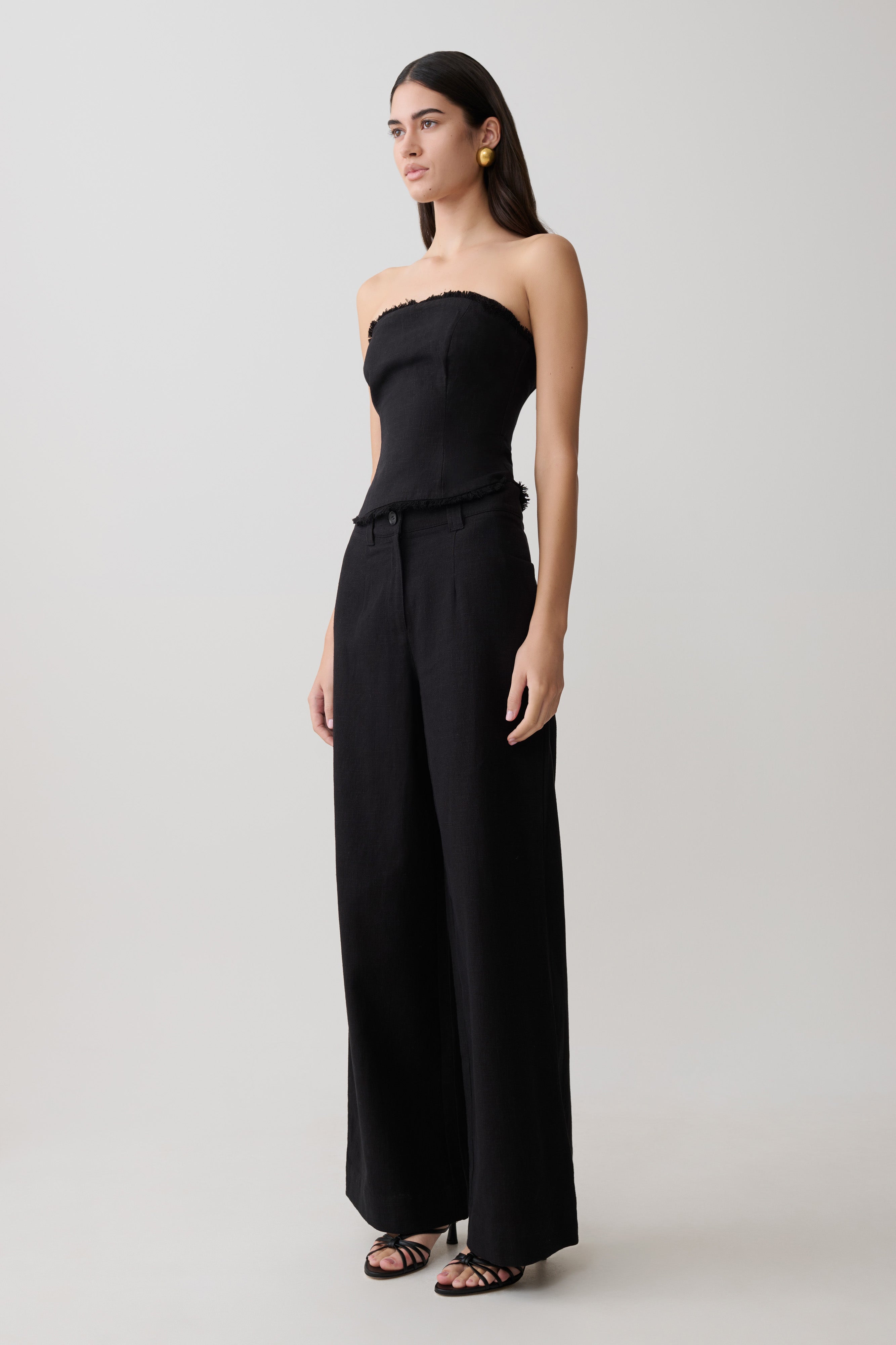 Brielle Straight Leg Linen Pant - Black - Image 4