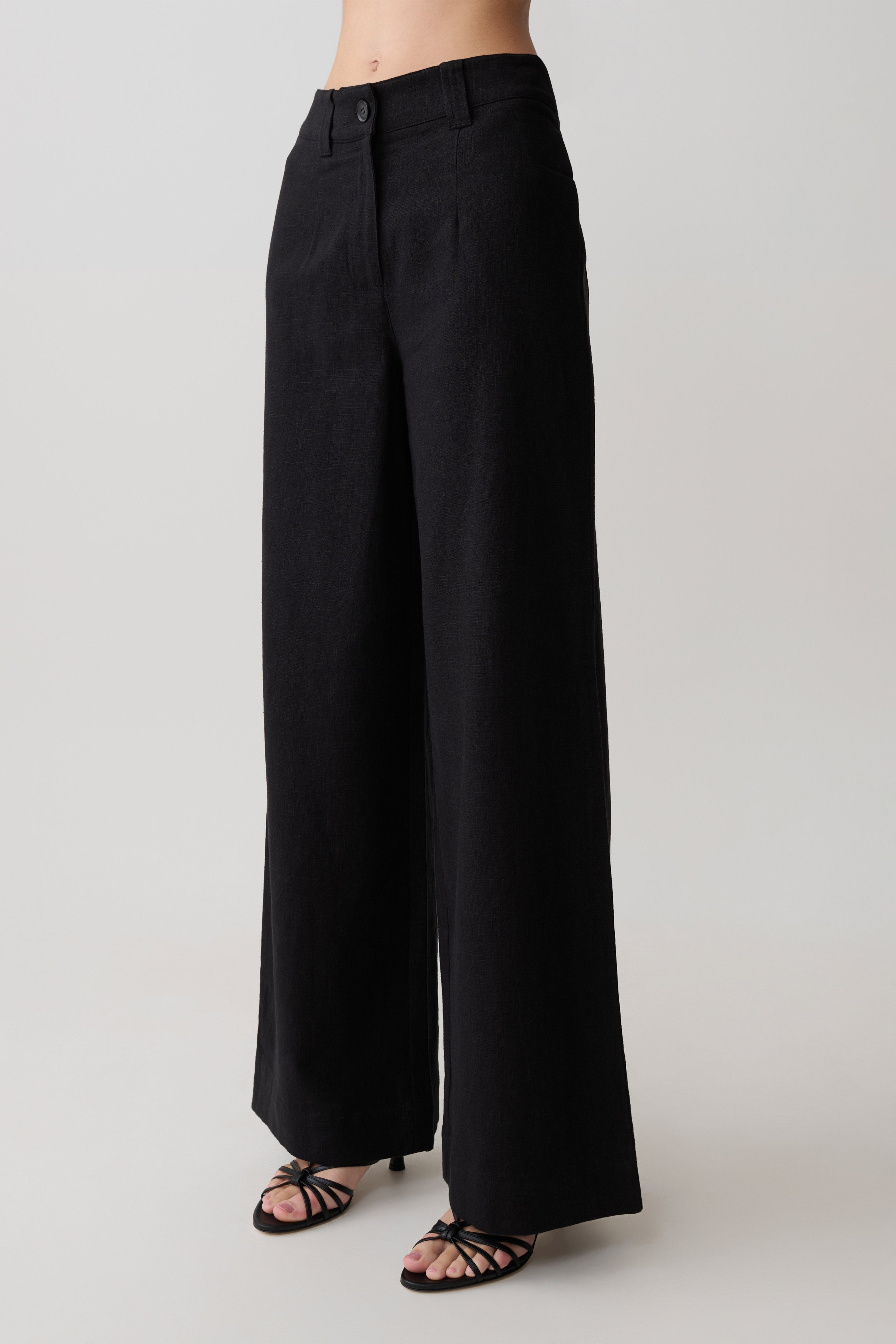Brielle Straight Leg Linen Pant - Black - Image 3
