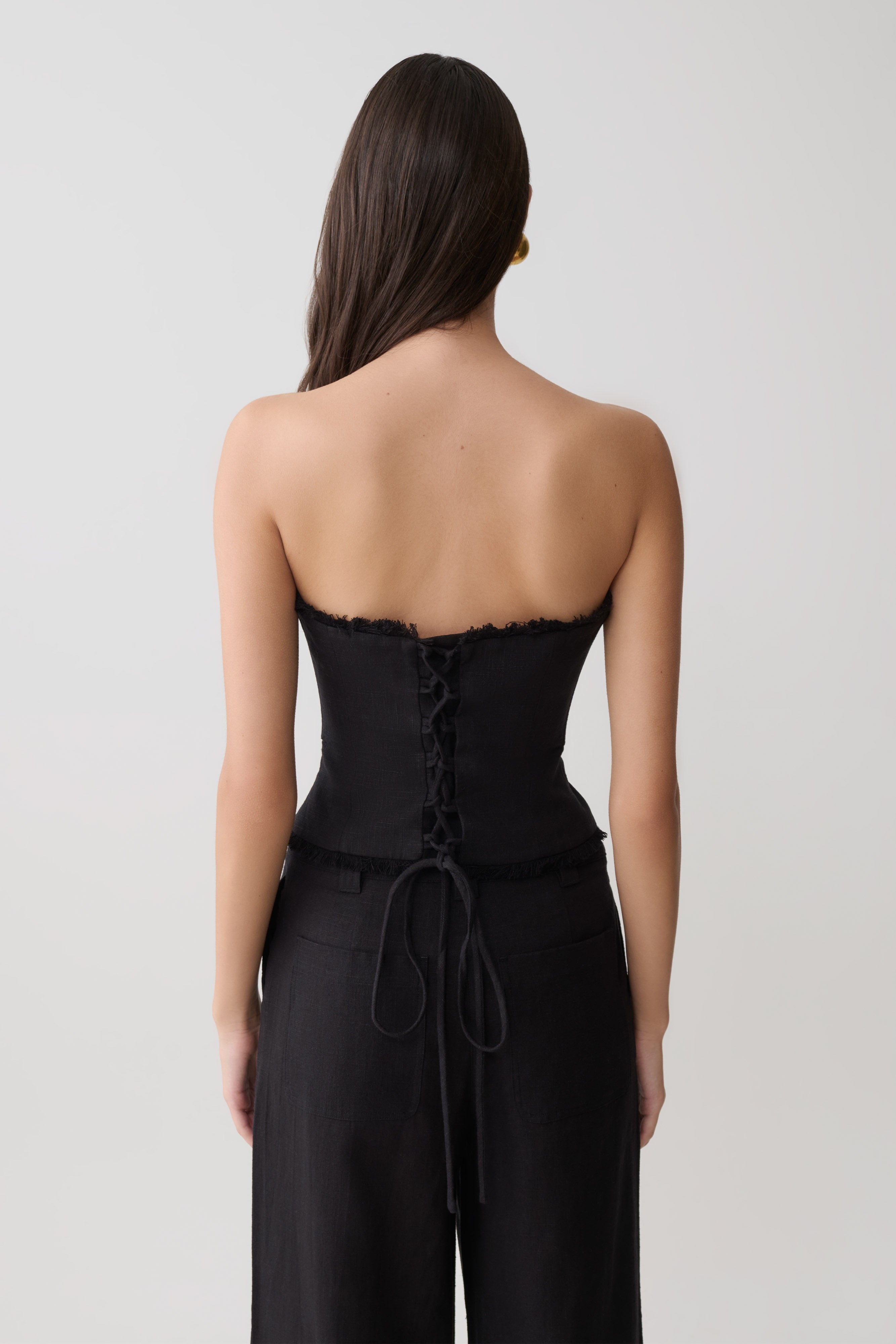 Alternative view of Annie Strapless Tie Back Linen Top - Black