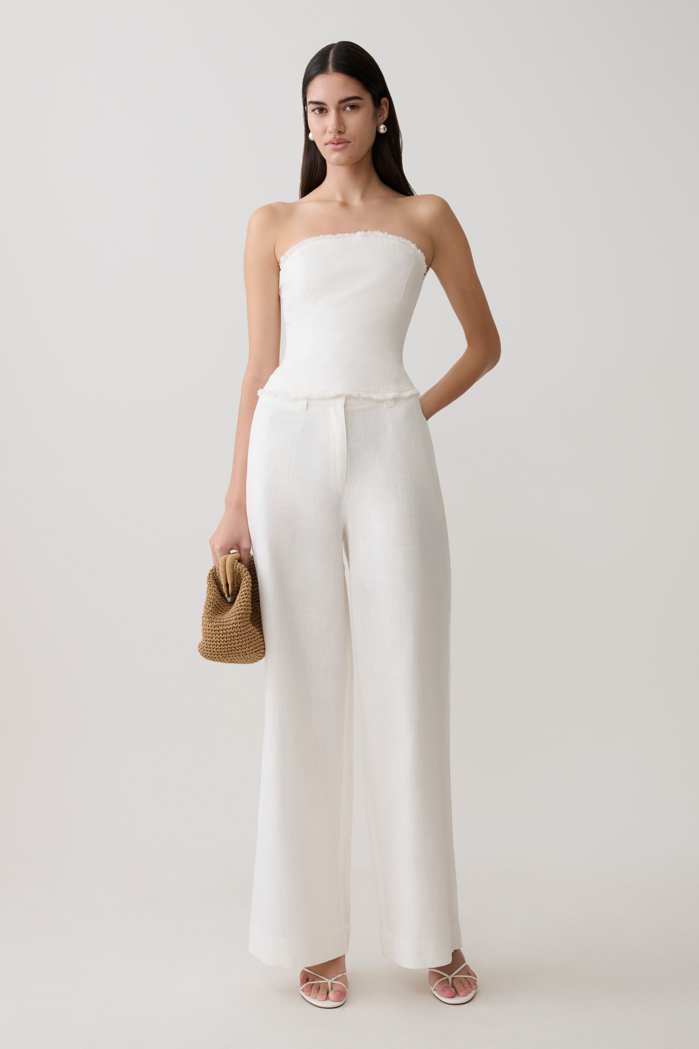 Brielle Straight Leg Linen Pant - White - Image 7