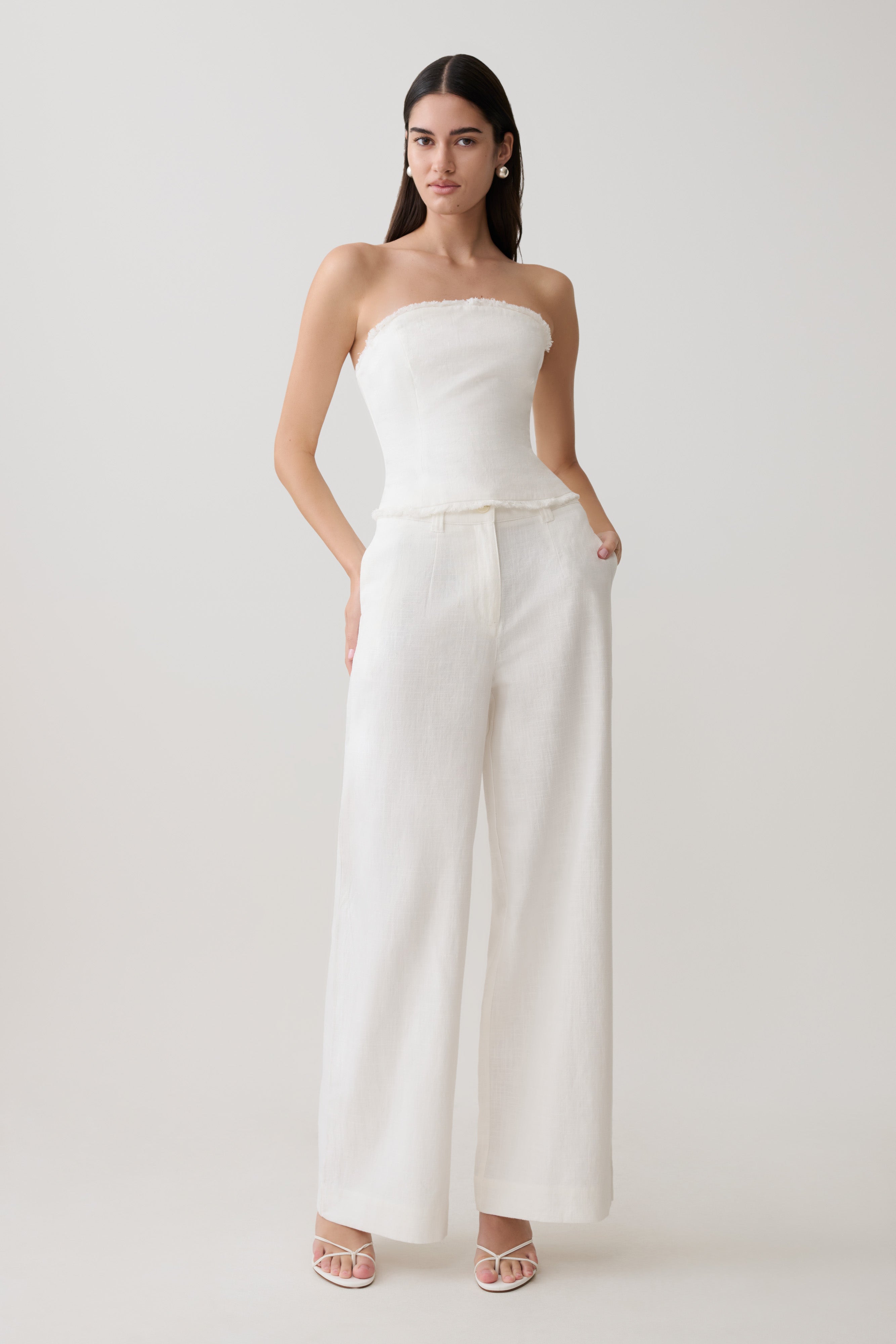 Brielle Straight Leg Linen Pant - White - Image 5