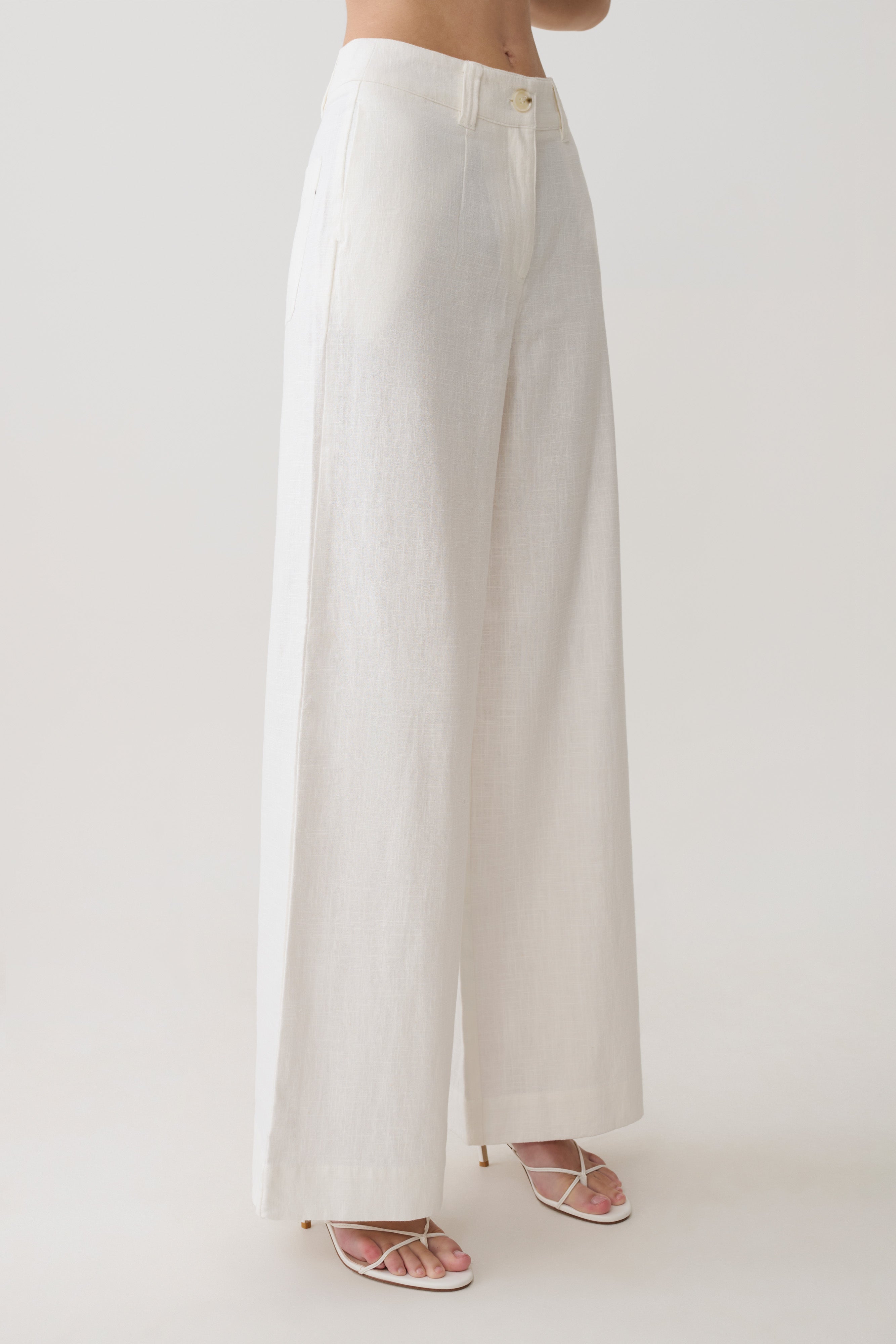 Brielle Straight Leg Linen Pant - White - Image 3