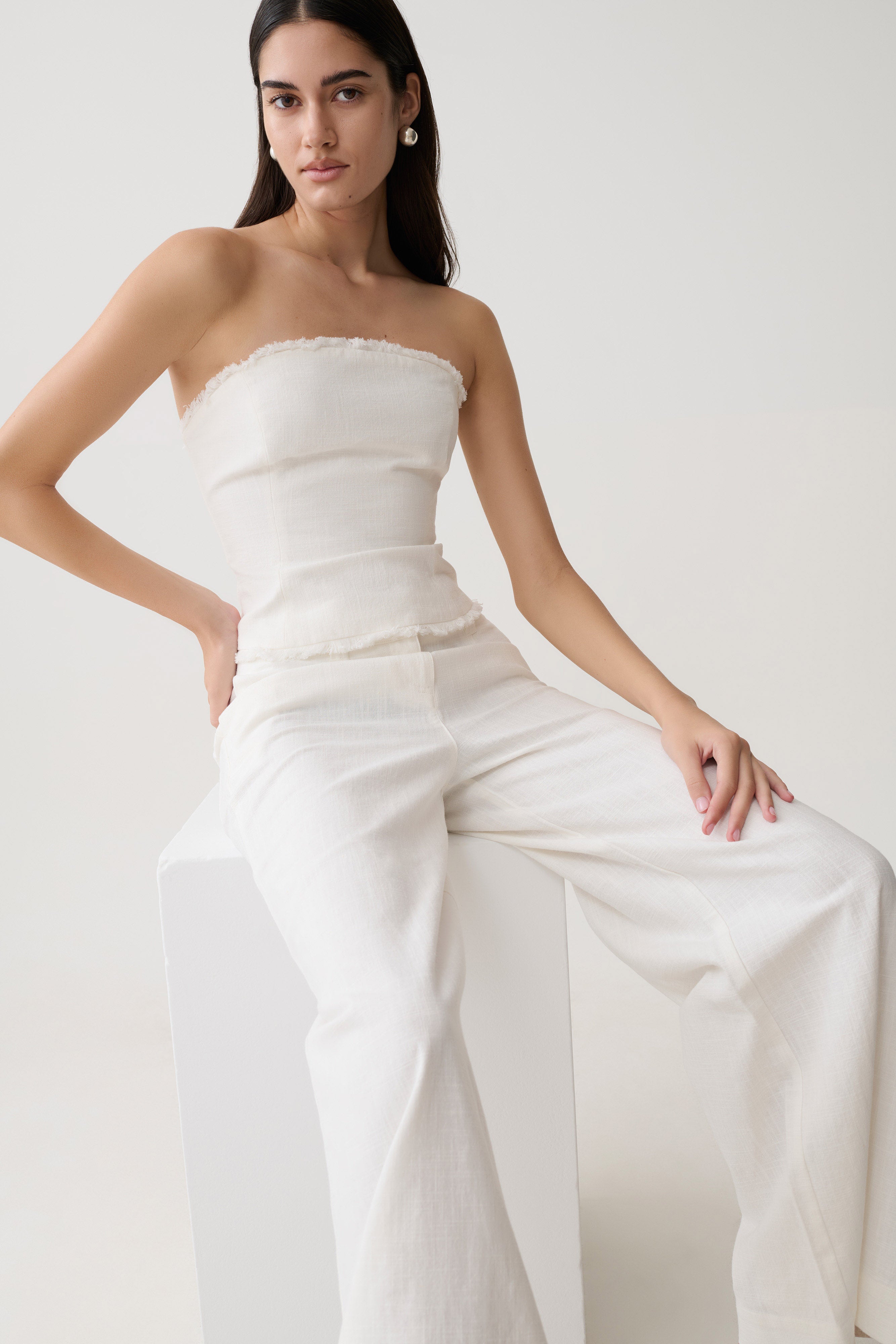 Brielle Straight Leg Linen Pant - White - Image 8