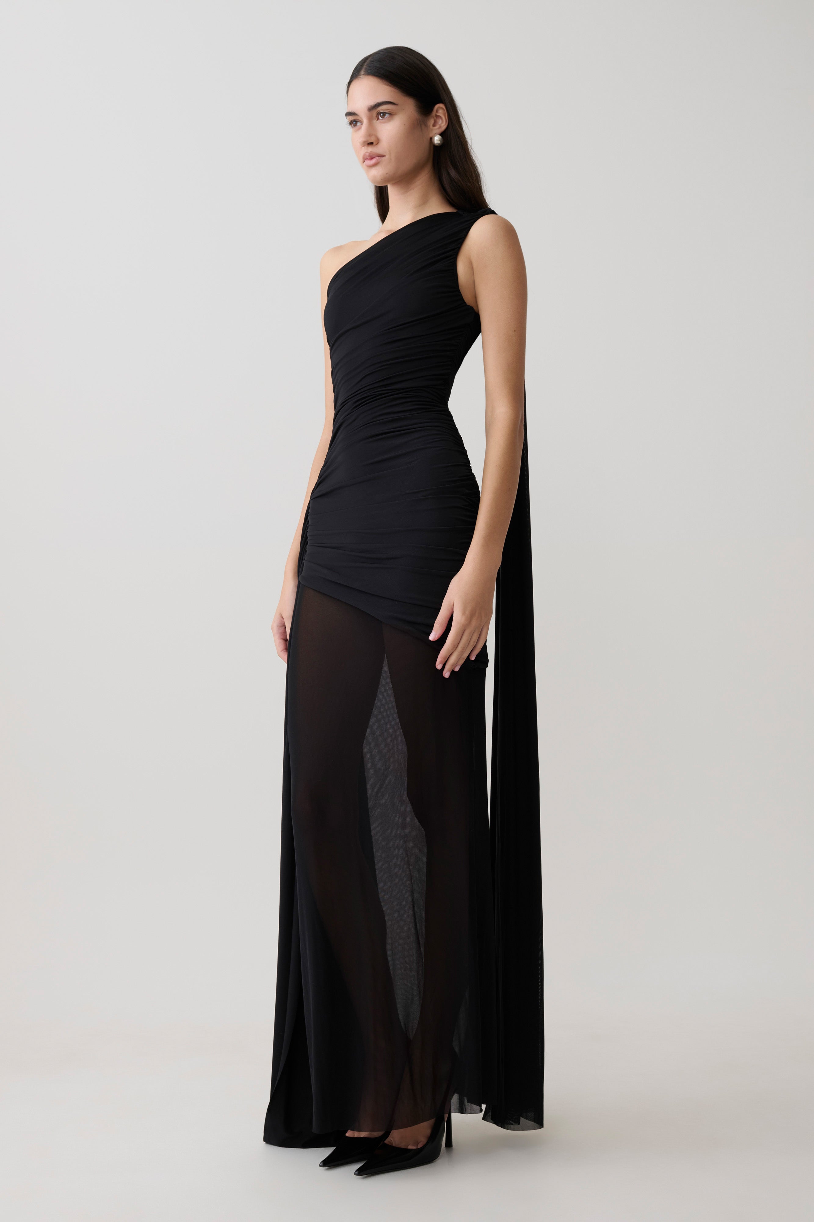 Asher Slinky One Shoulder Maxi Dress - Black - Image 5