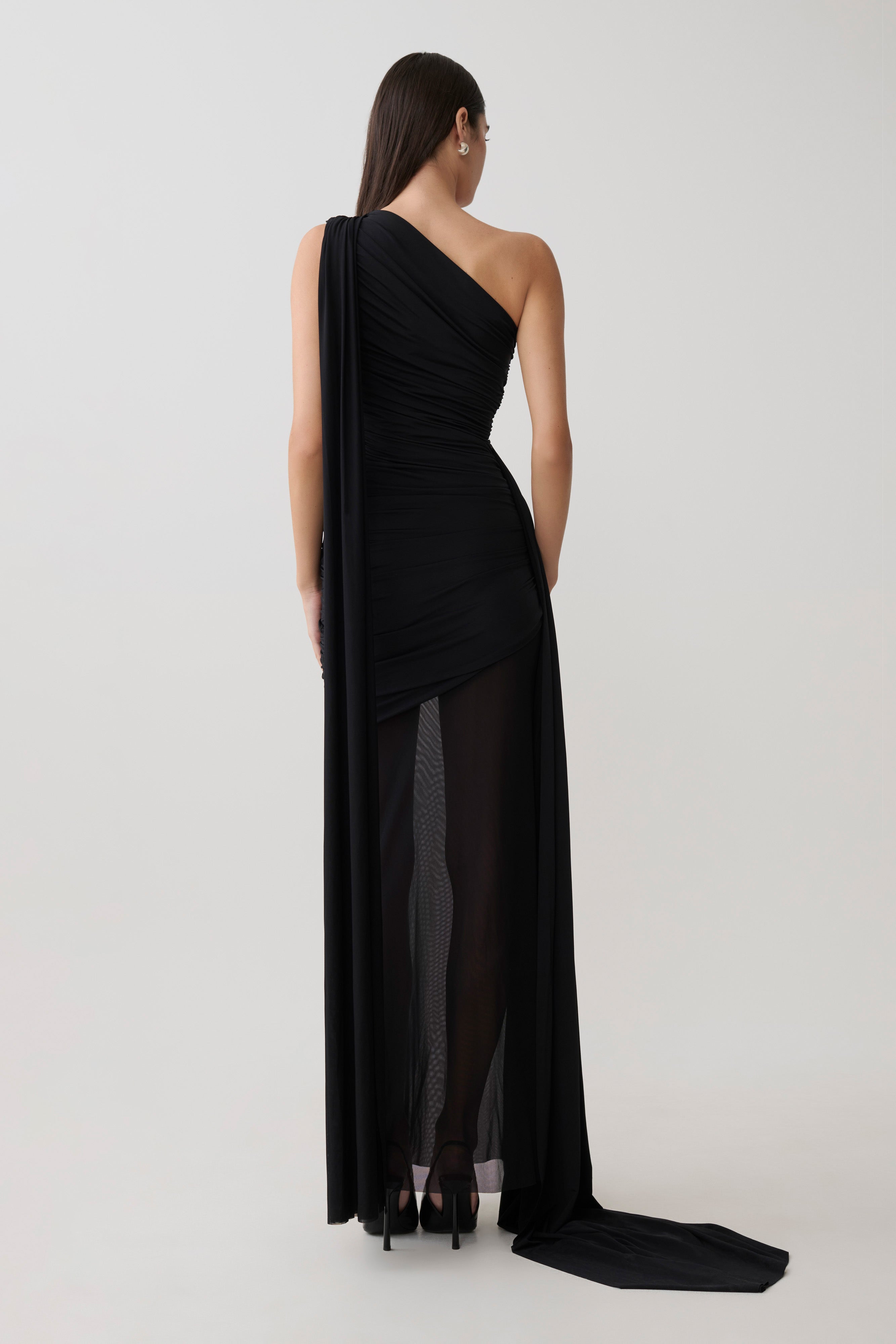 Alternative view of Asher Slinky One Shoulder Maxi Dress - Black