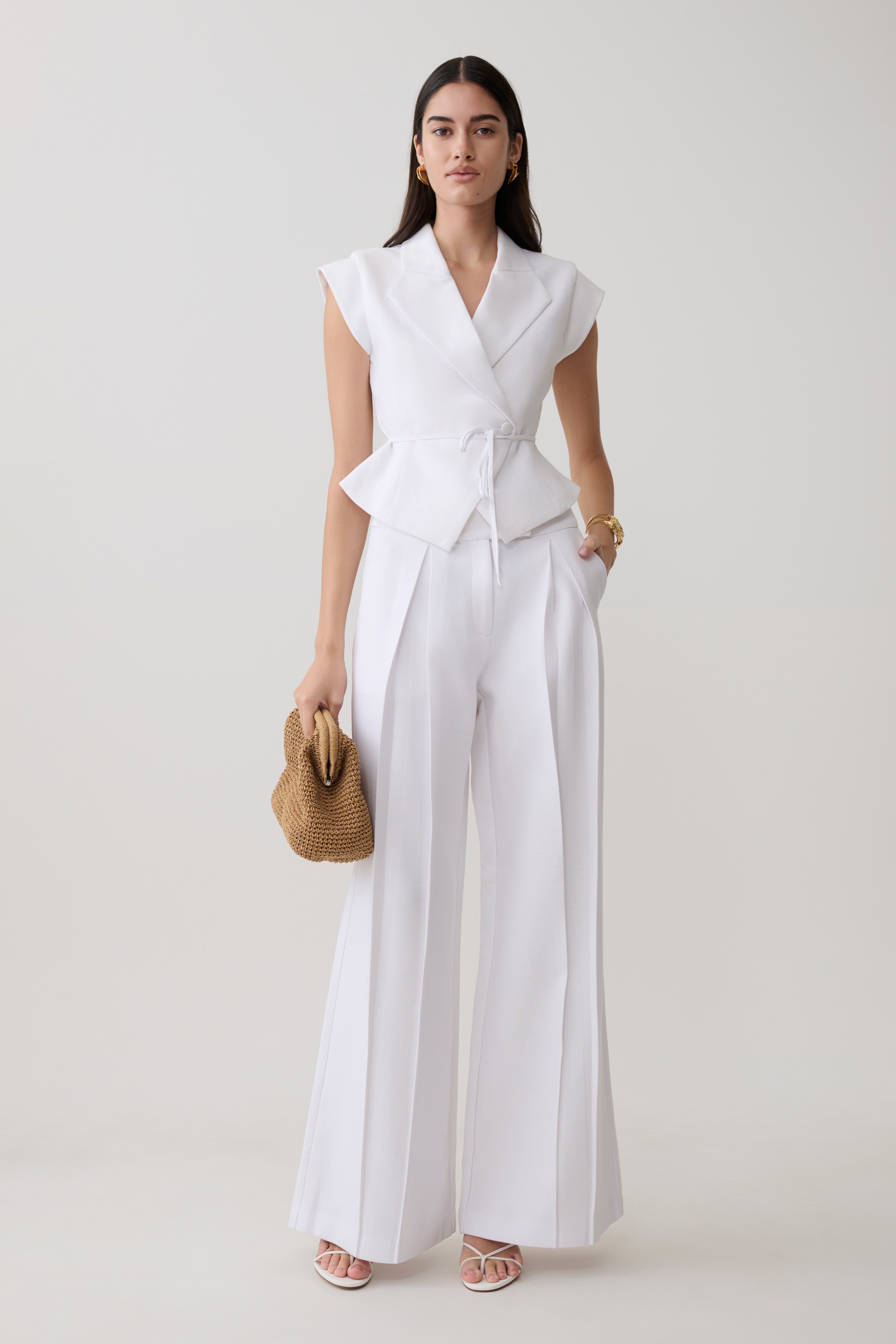 Raya Mid Rise Wide Leg Linen Pant - White - Image 7