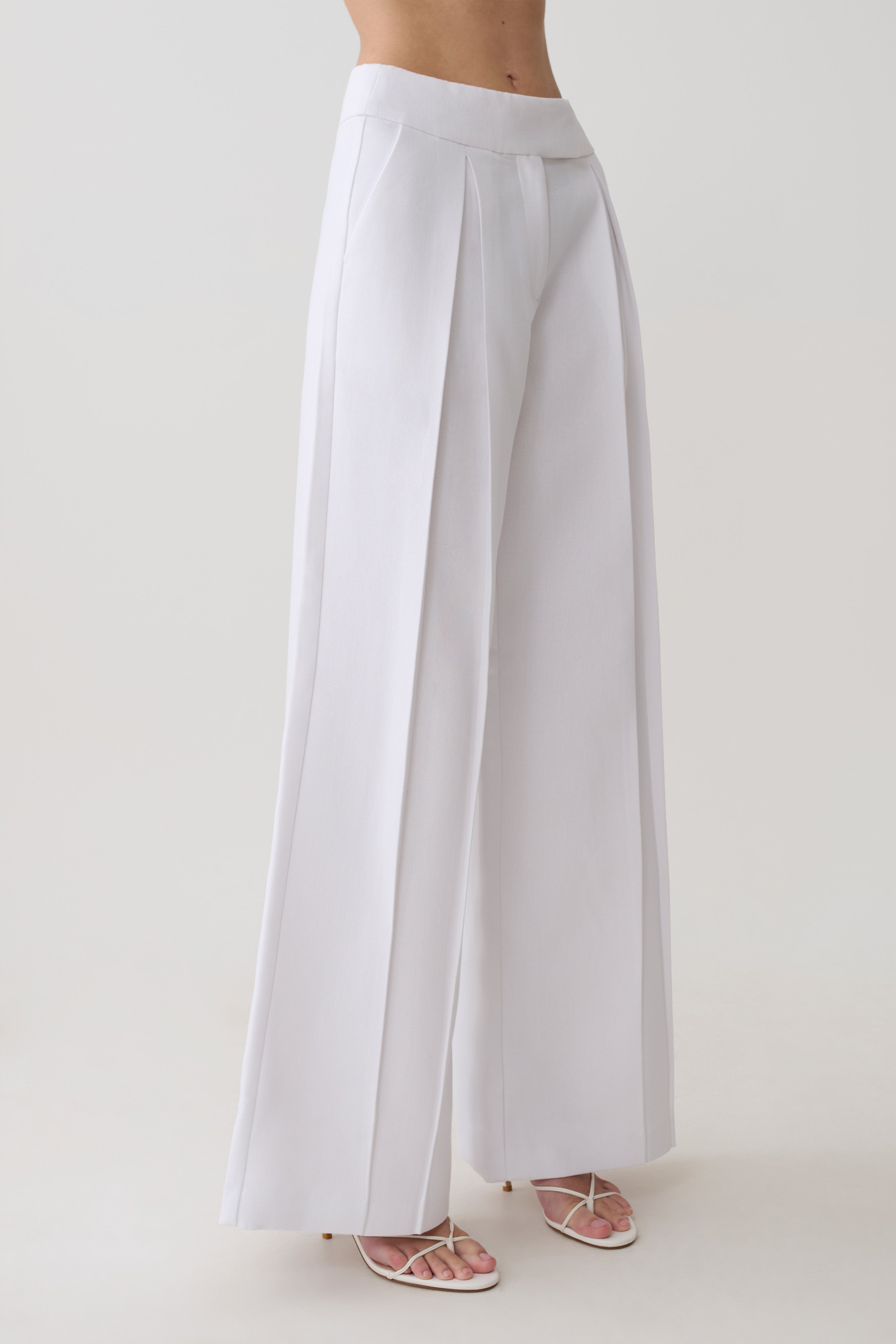 Raya Mid Rise Wide Leg Linen Pant - White - Image 3