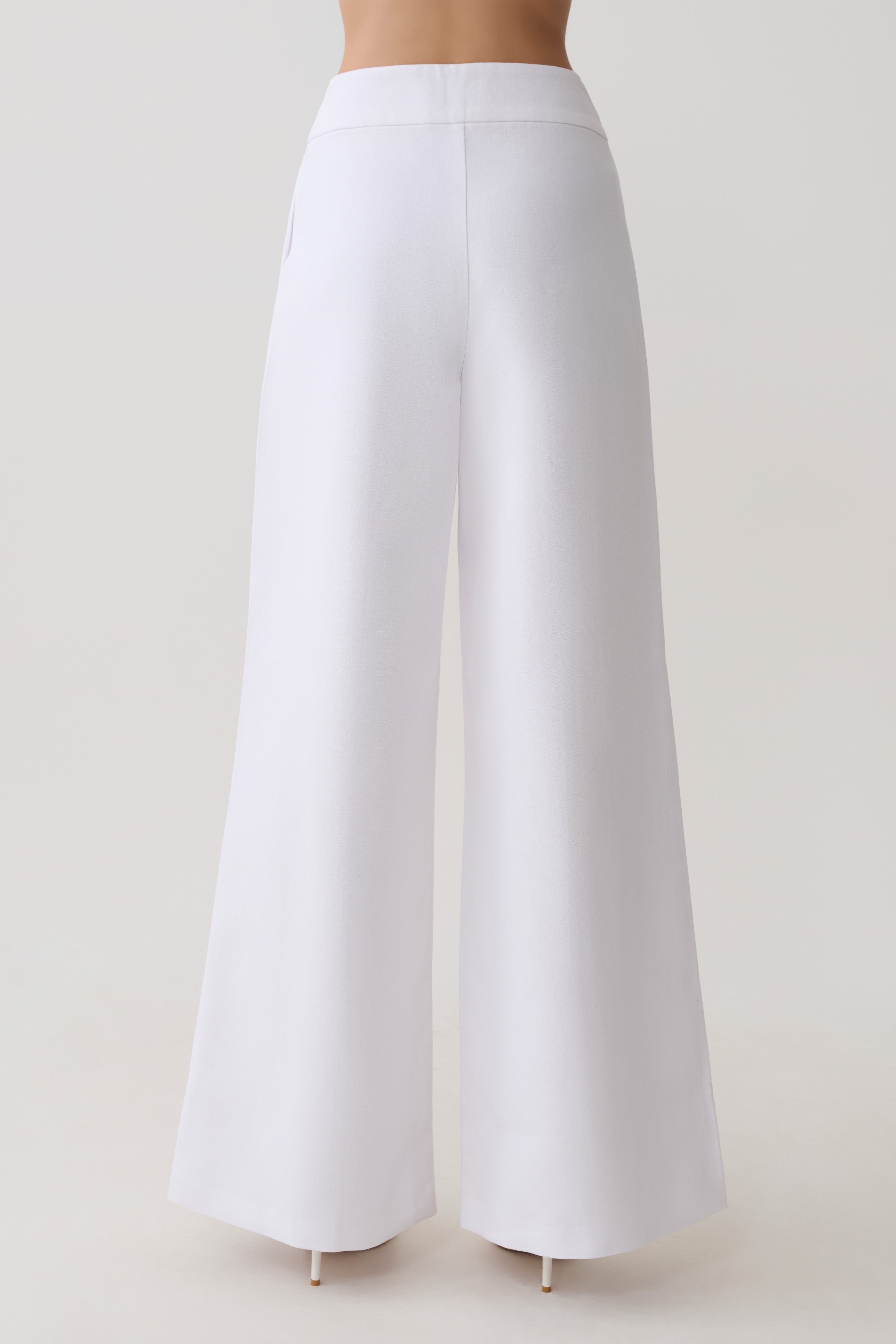 Raya Mid Rise Wide Leg Linen Pant - White - Image 2