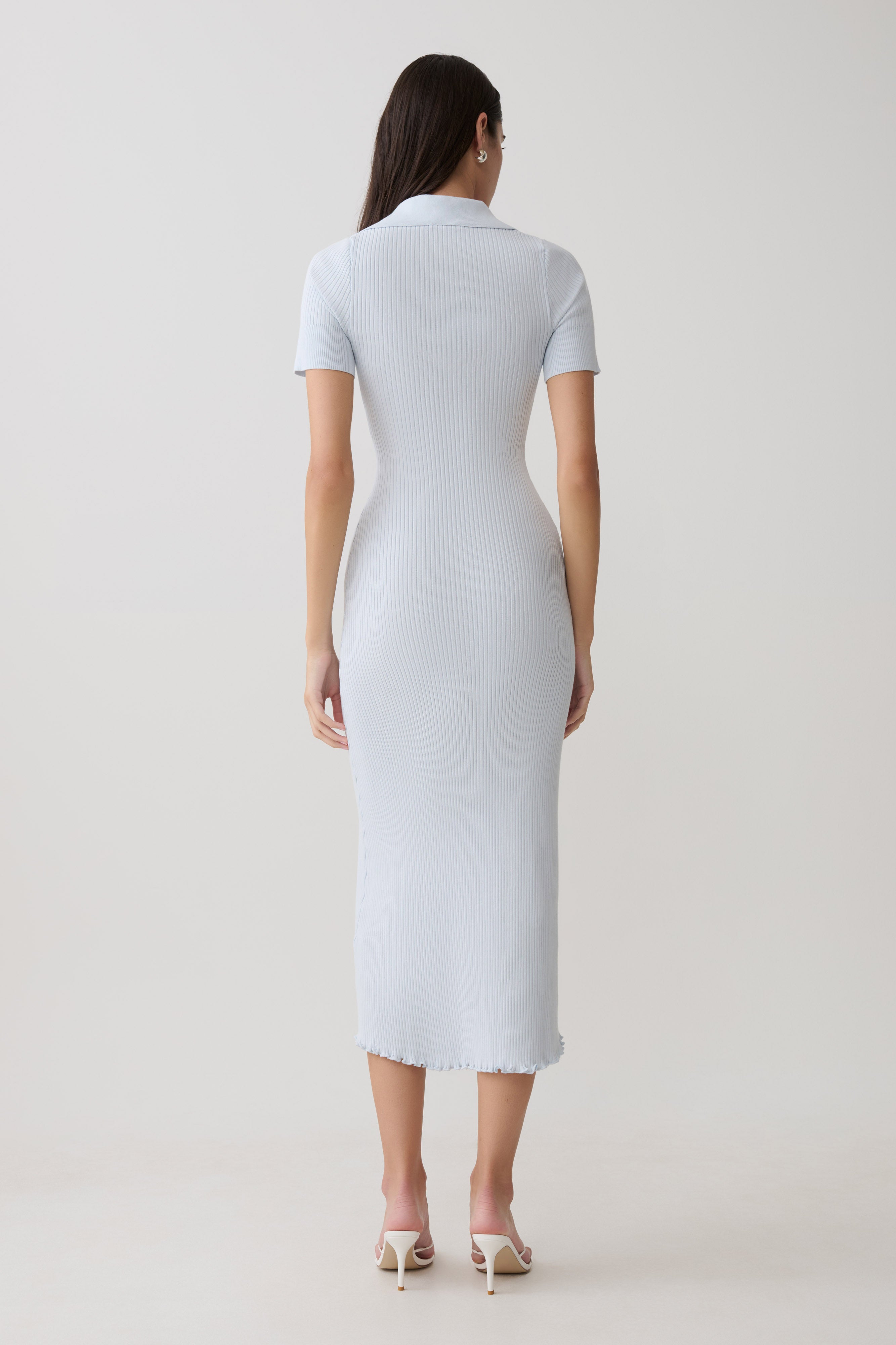 Alternative view of Nichelle Short Sleeve Collared Knit Midi Dress - Light Blue