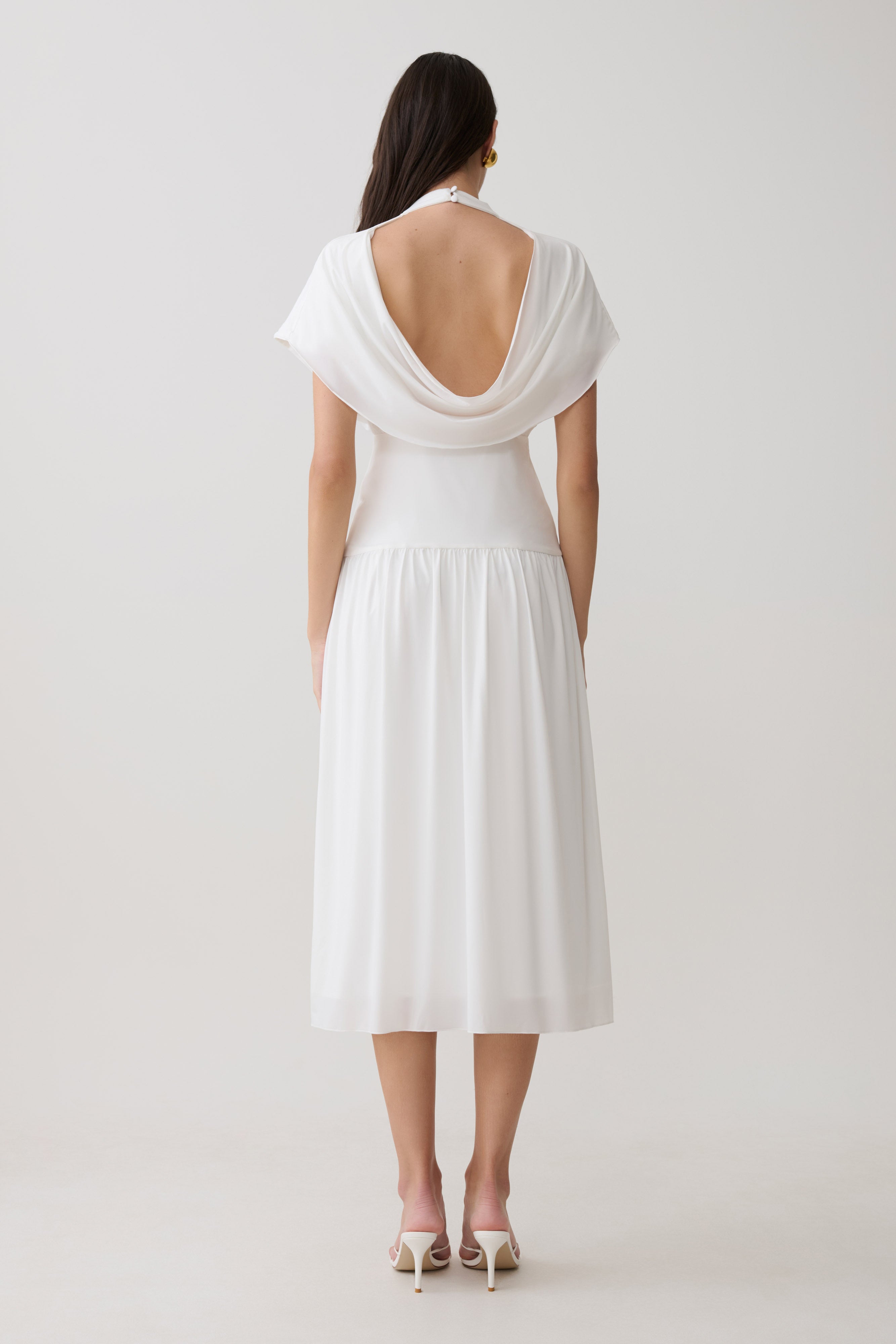 Alternative view of Ailla High Neck Cowl Midi Dress - White
