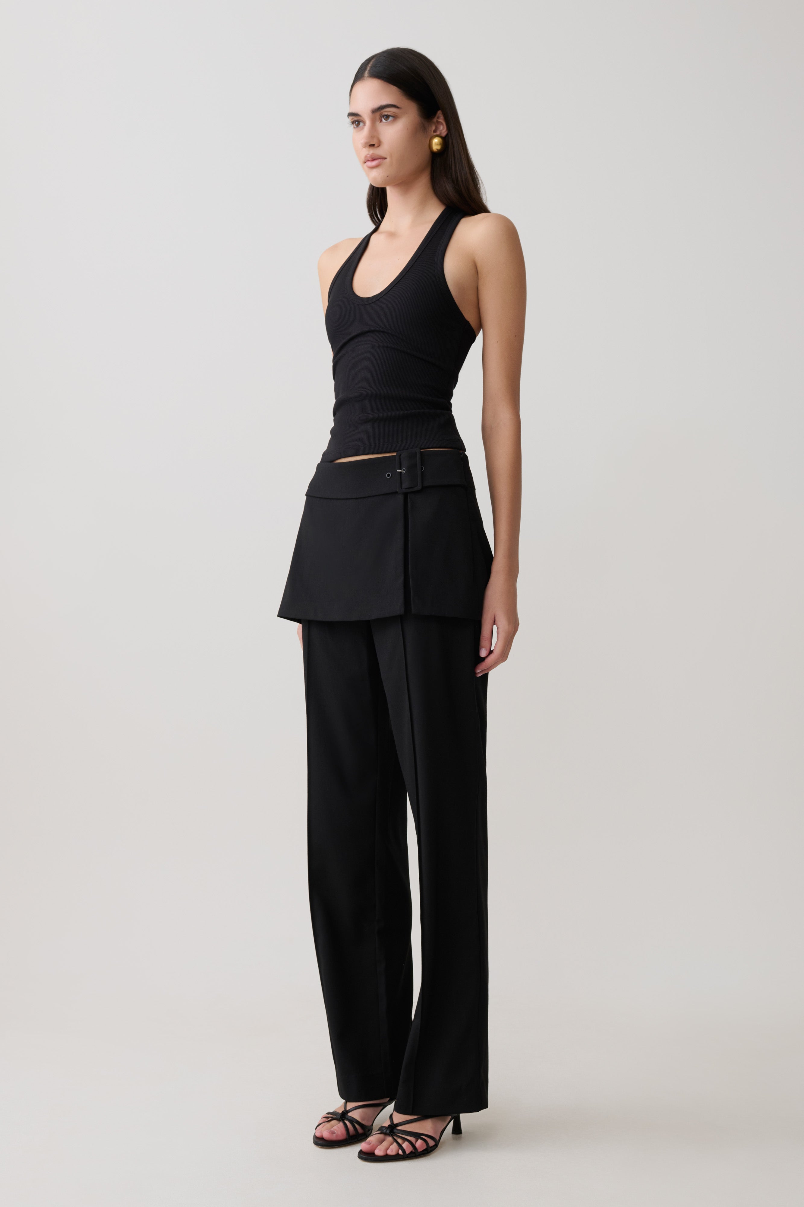 Daisy Wrap Skirt Straight Leg Pants - Black - Image 4