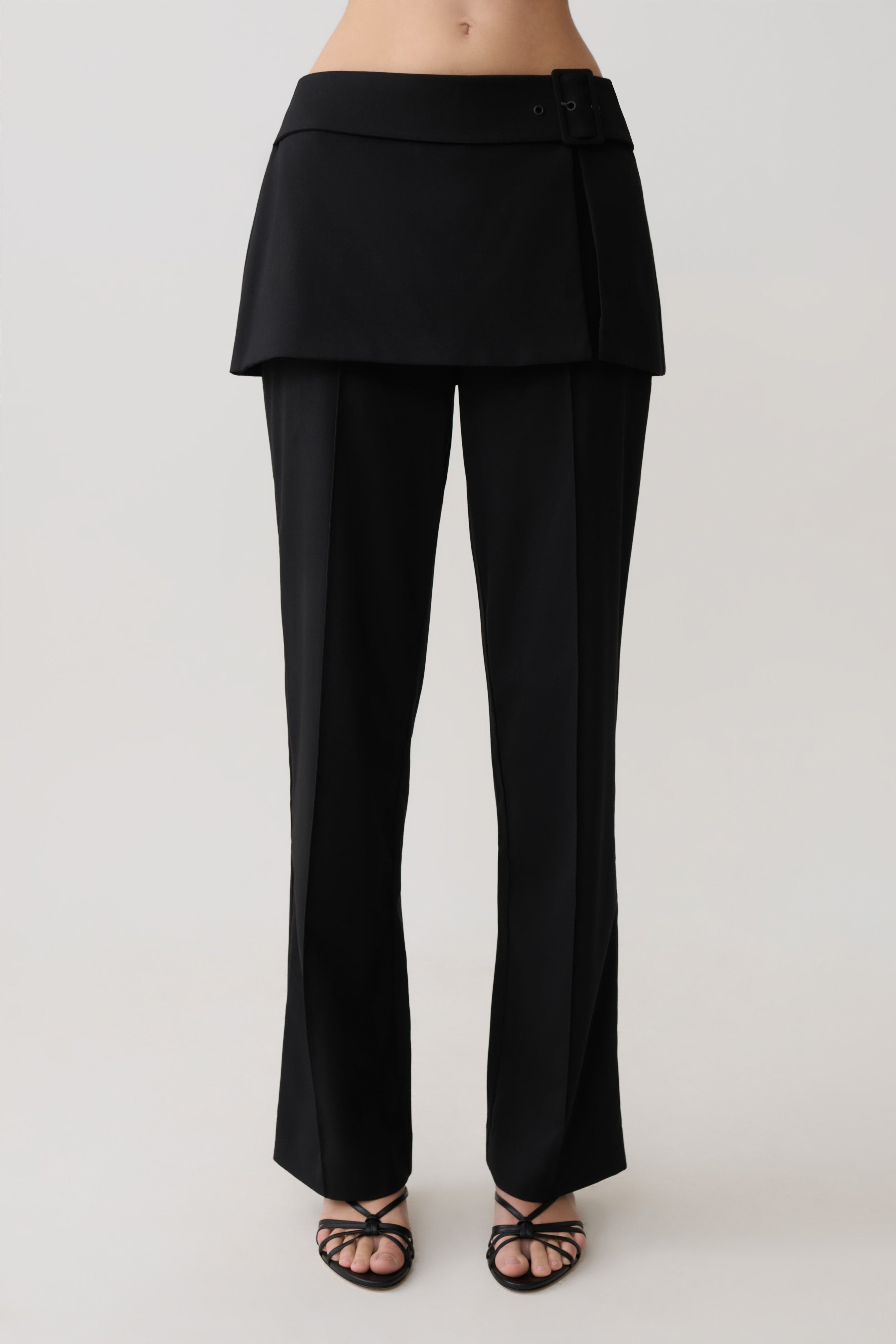 Daisy Wrap Skirt Straight Leg Pants - Black - Image 8