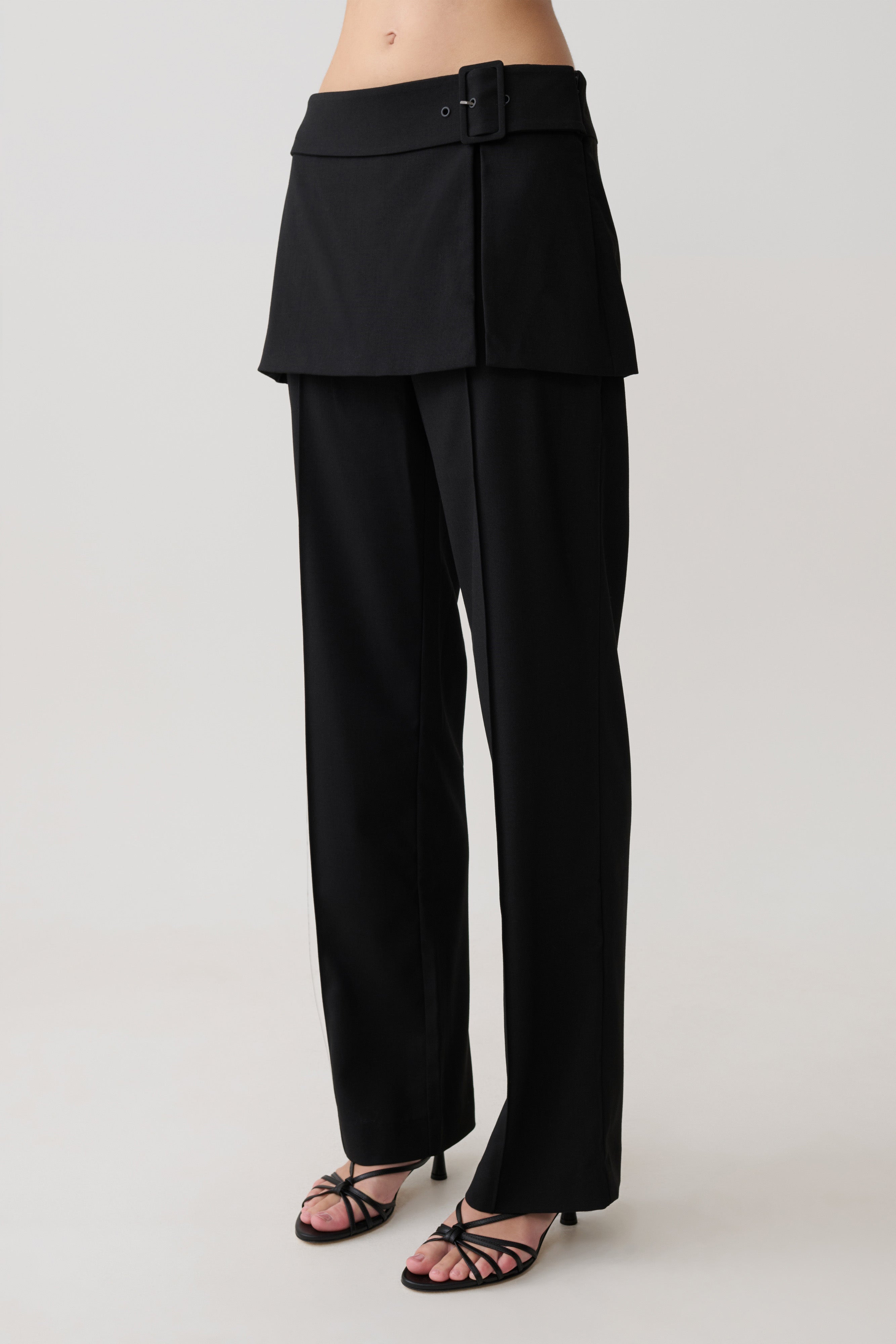 Daisy Wrap Skirt Straight Leg Pants - Black - Image 6