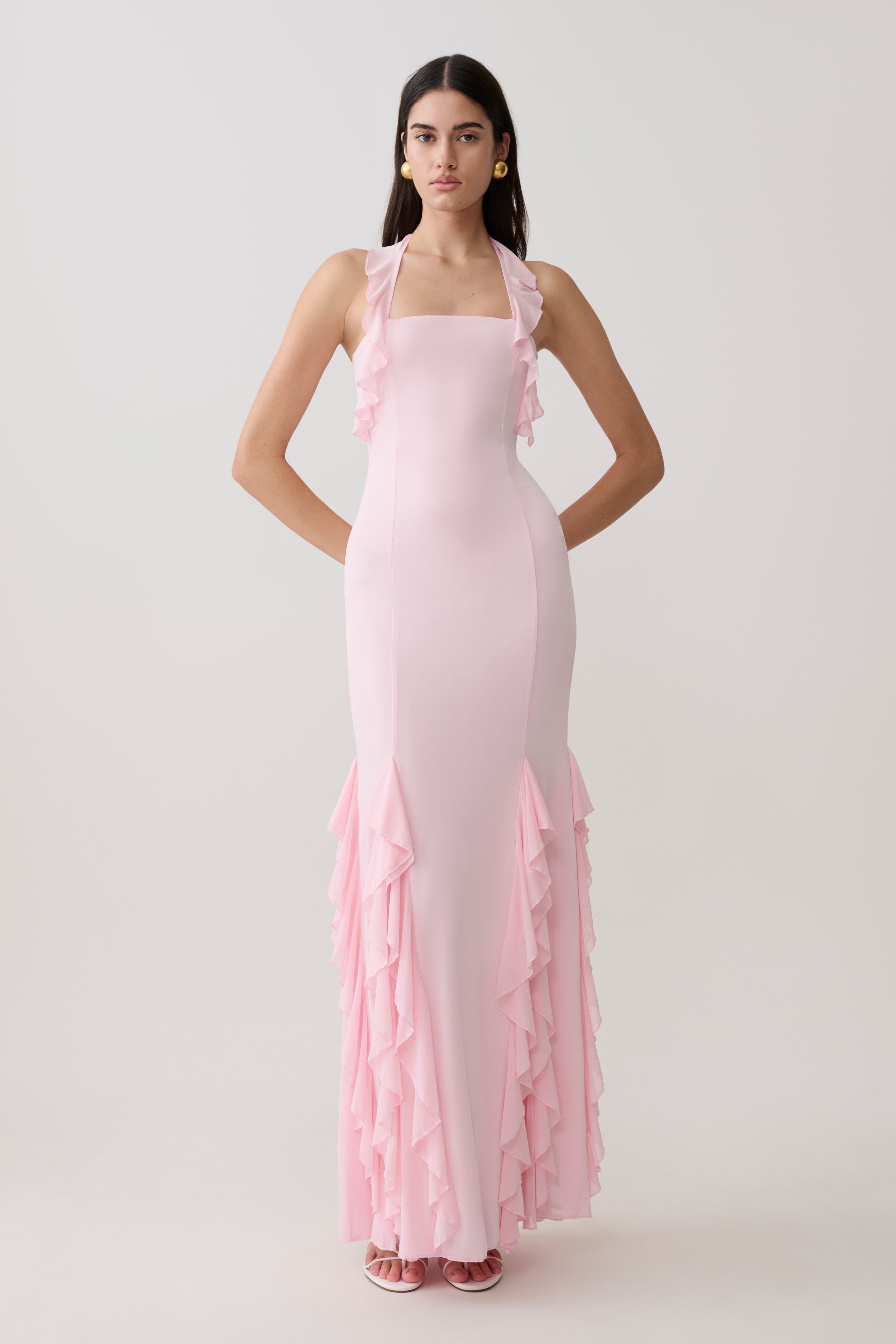 Etta Ruffle Slinky Maxi Dress - Pale Pink - Image 5