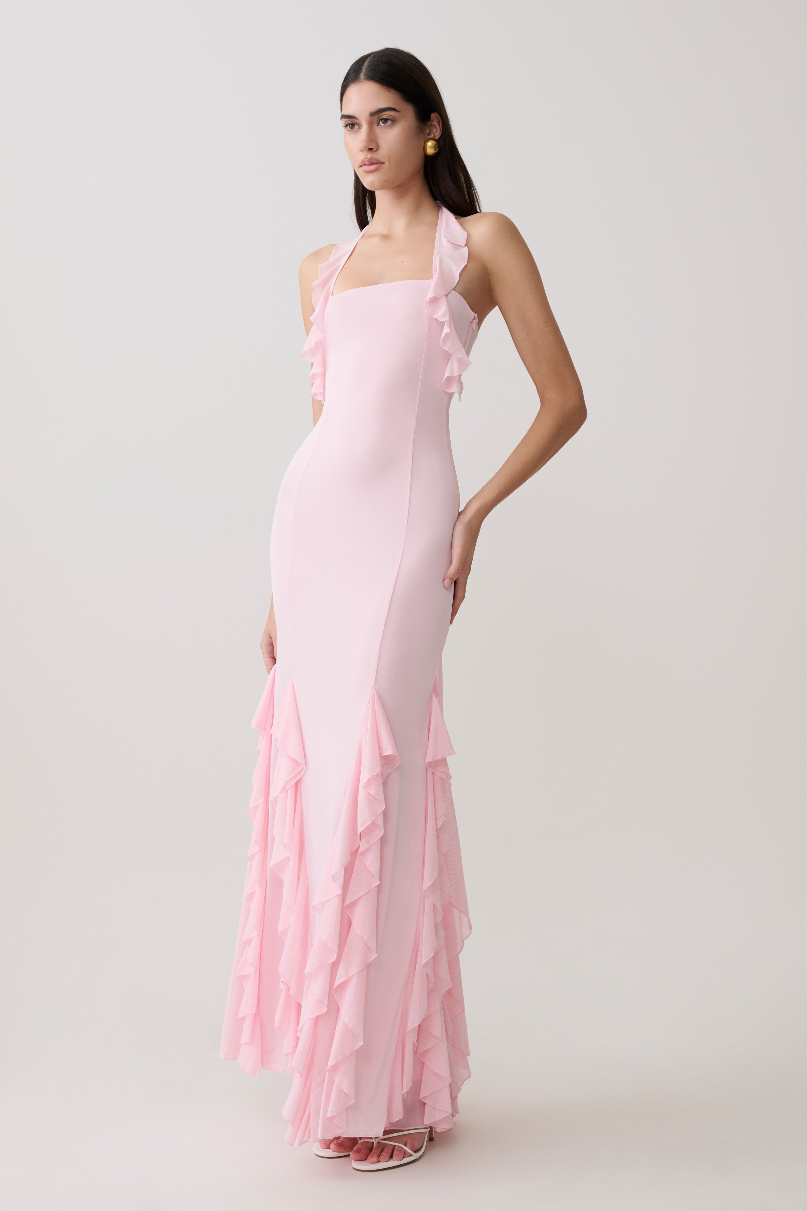 Etta Ruffle Slinky Maxi Dress - Pale Pink - Image 4