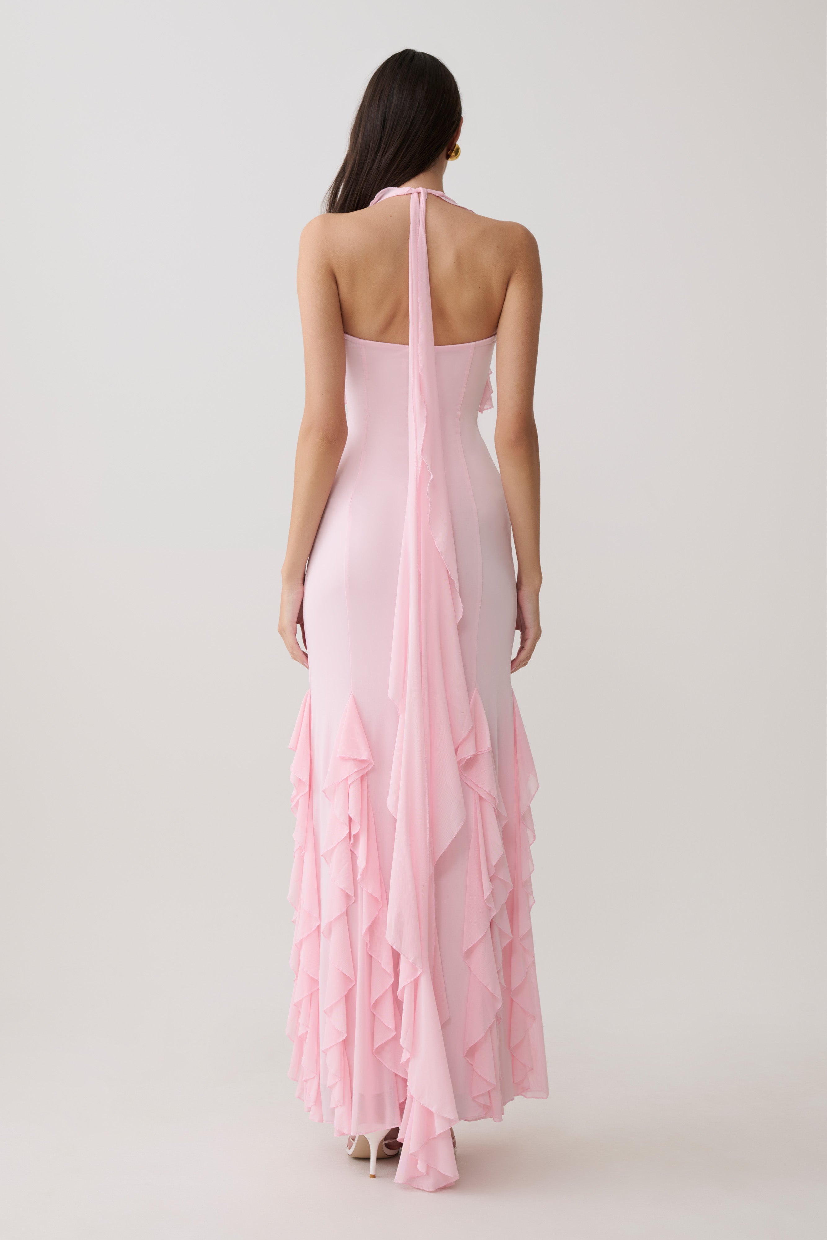 Alternative view of Etta Ruffle Slinky Maxi Dress - Pale Pink
