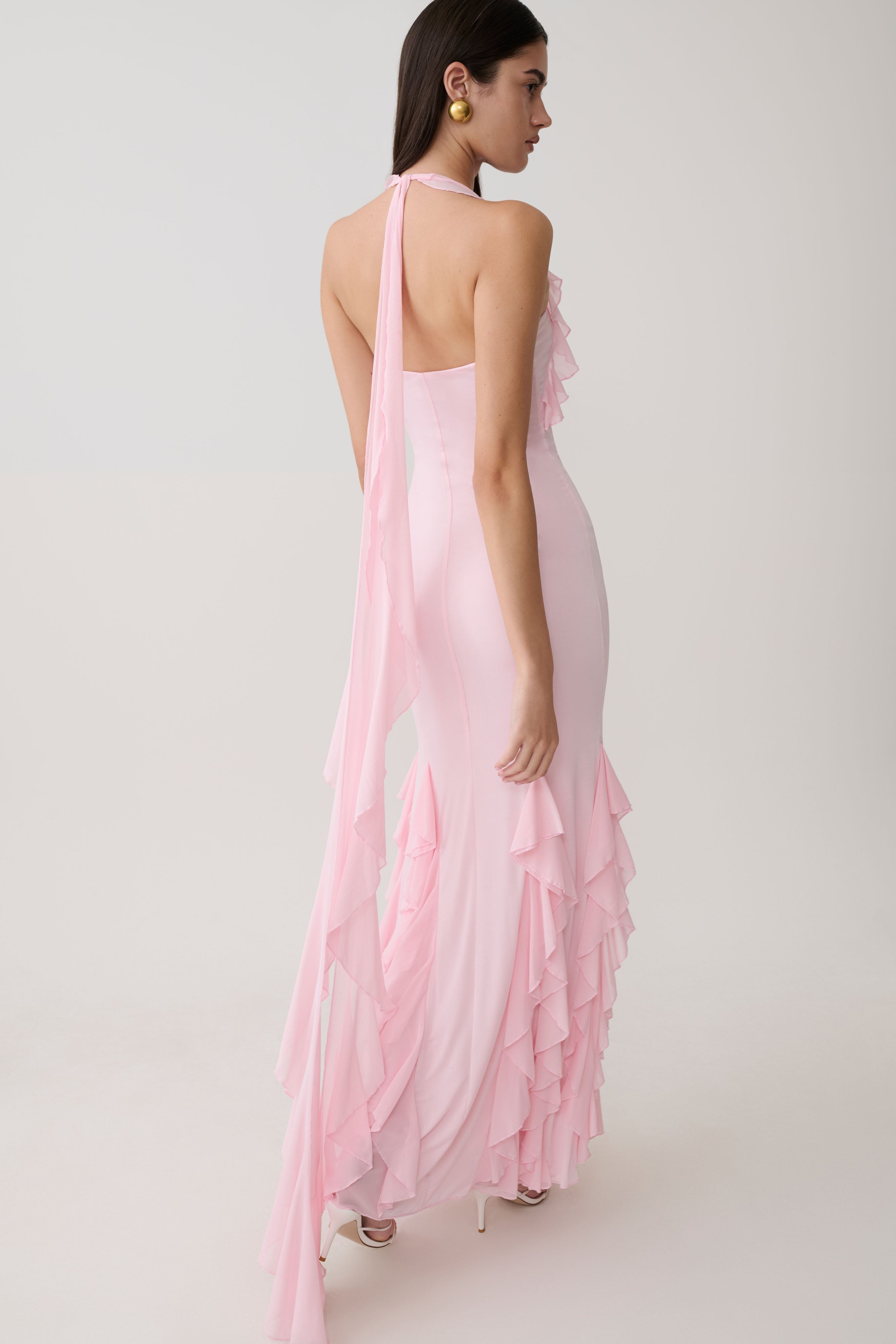 Etta Ruffle Slinky Maxi Dress - Pale Pink - Image 3