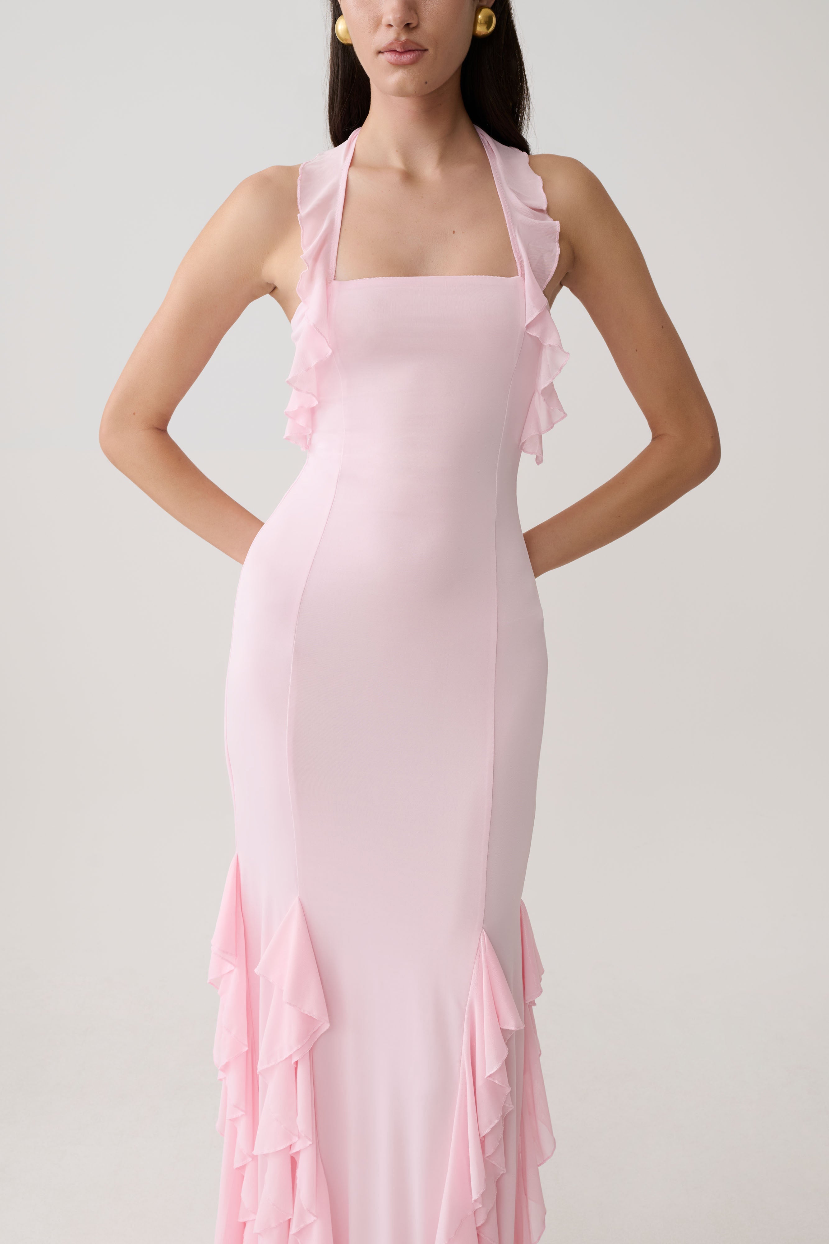 Etta Ruffle Slinky Maxi Dress - Pale Pink - Image 6