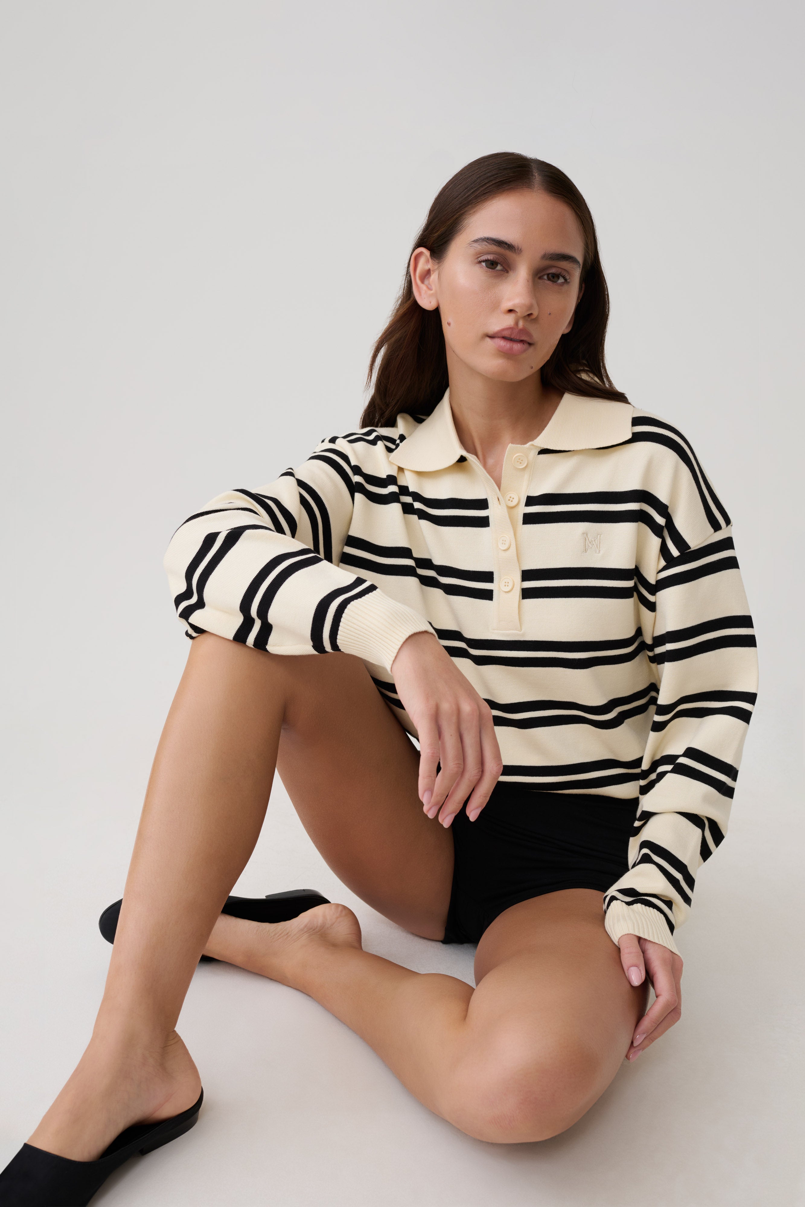 Philly Stripe Long Sleeve Knit Jumper - Ivory/Black - Image 4