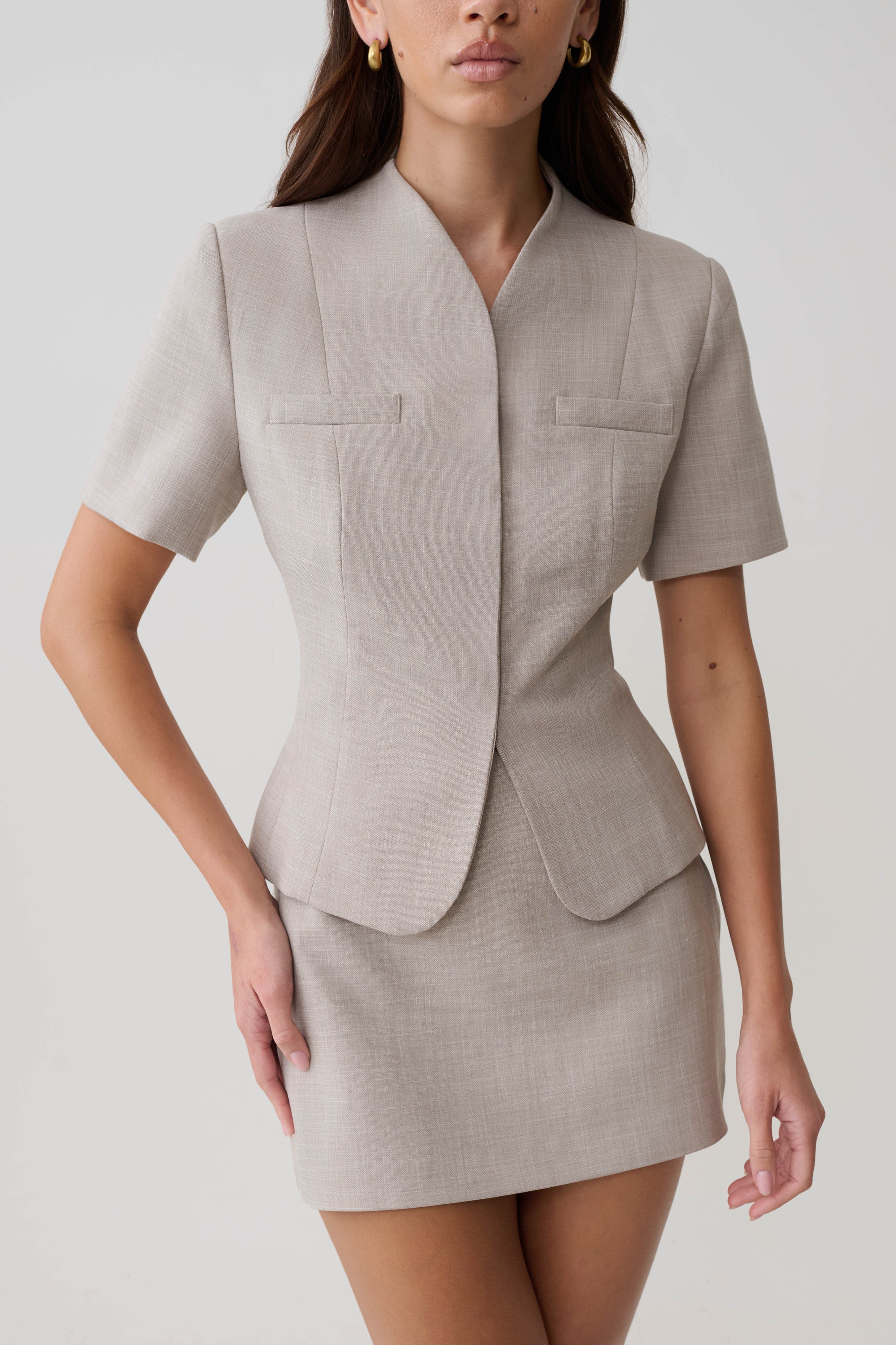 Laila Suiting Short Sleeve Top - Grey