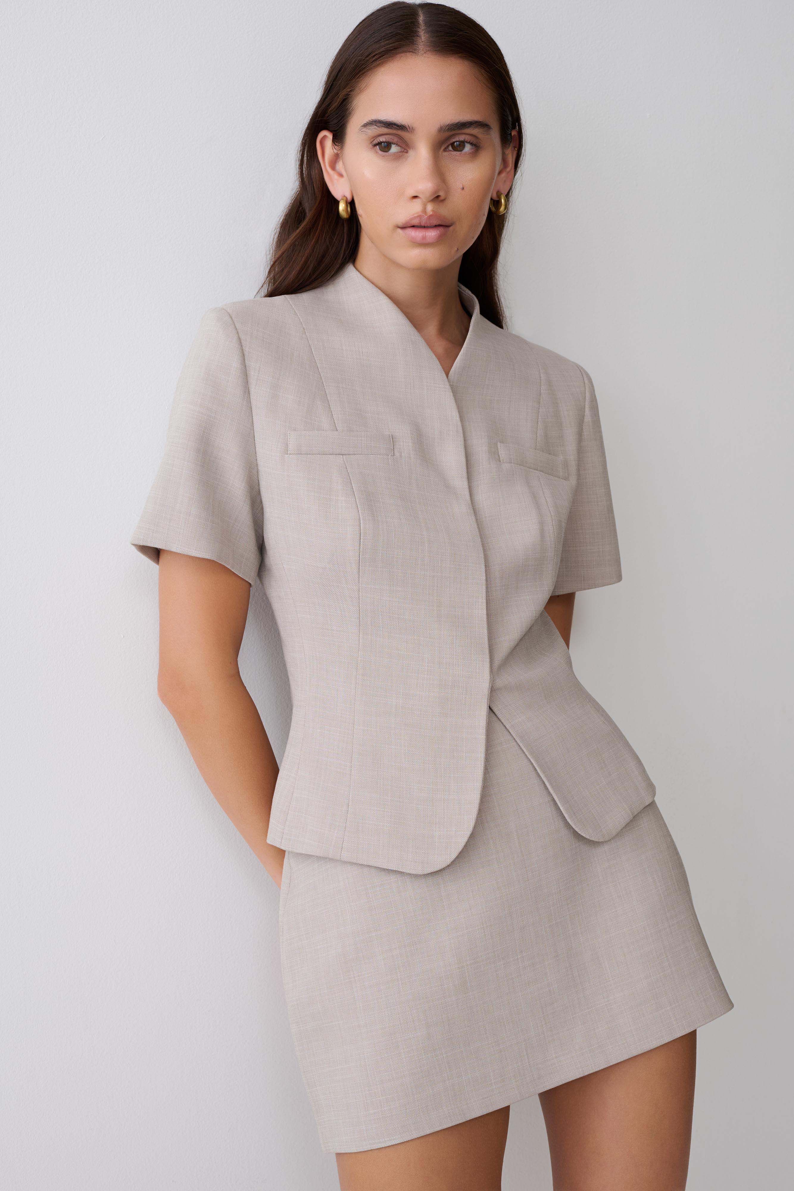 Laila Suiting Short Sleeve Top - Grey - Image 3