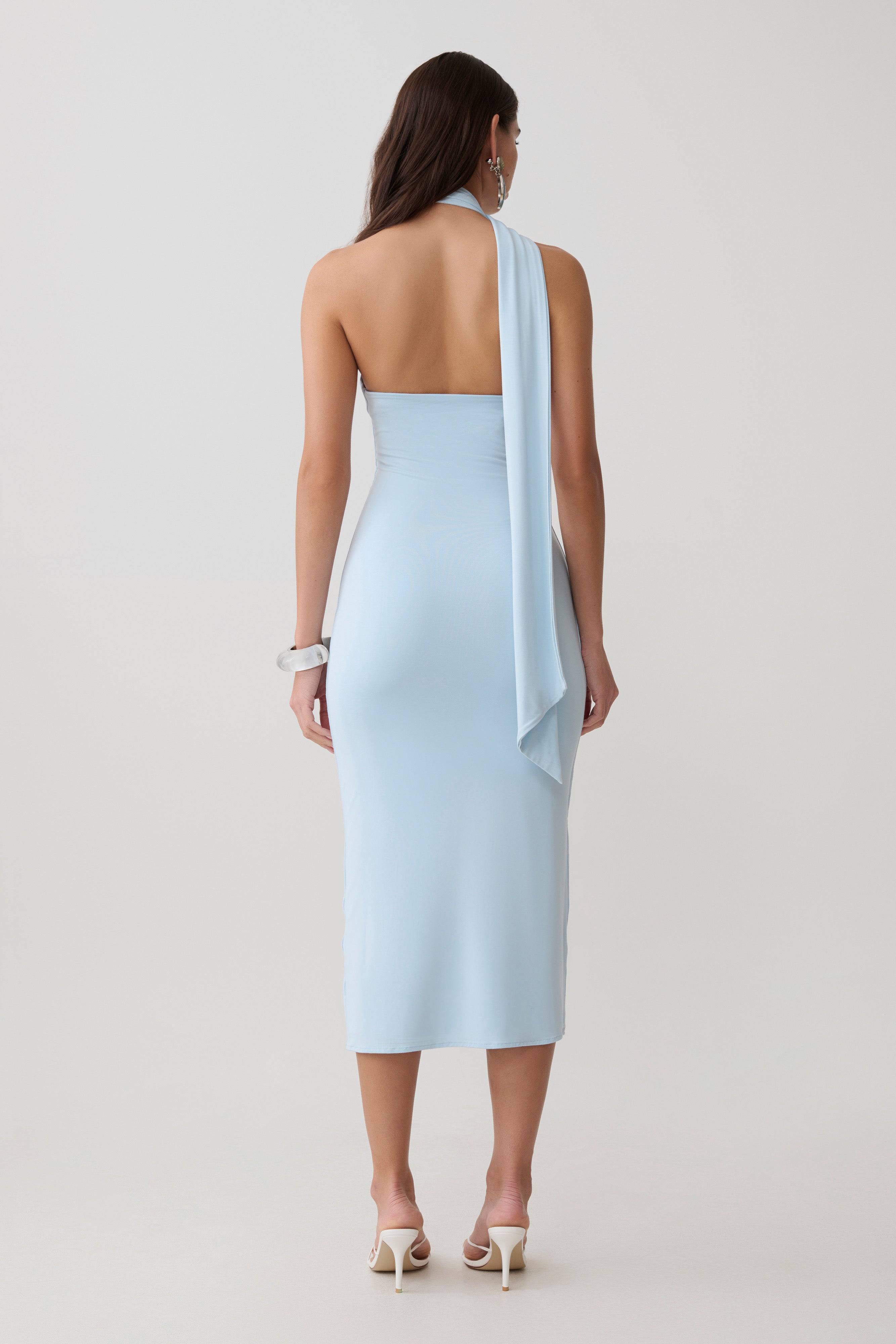 Alternative view of Jemma One Shoulder Tie Midi Dress - Pale Blue