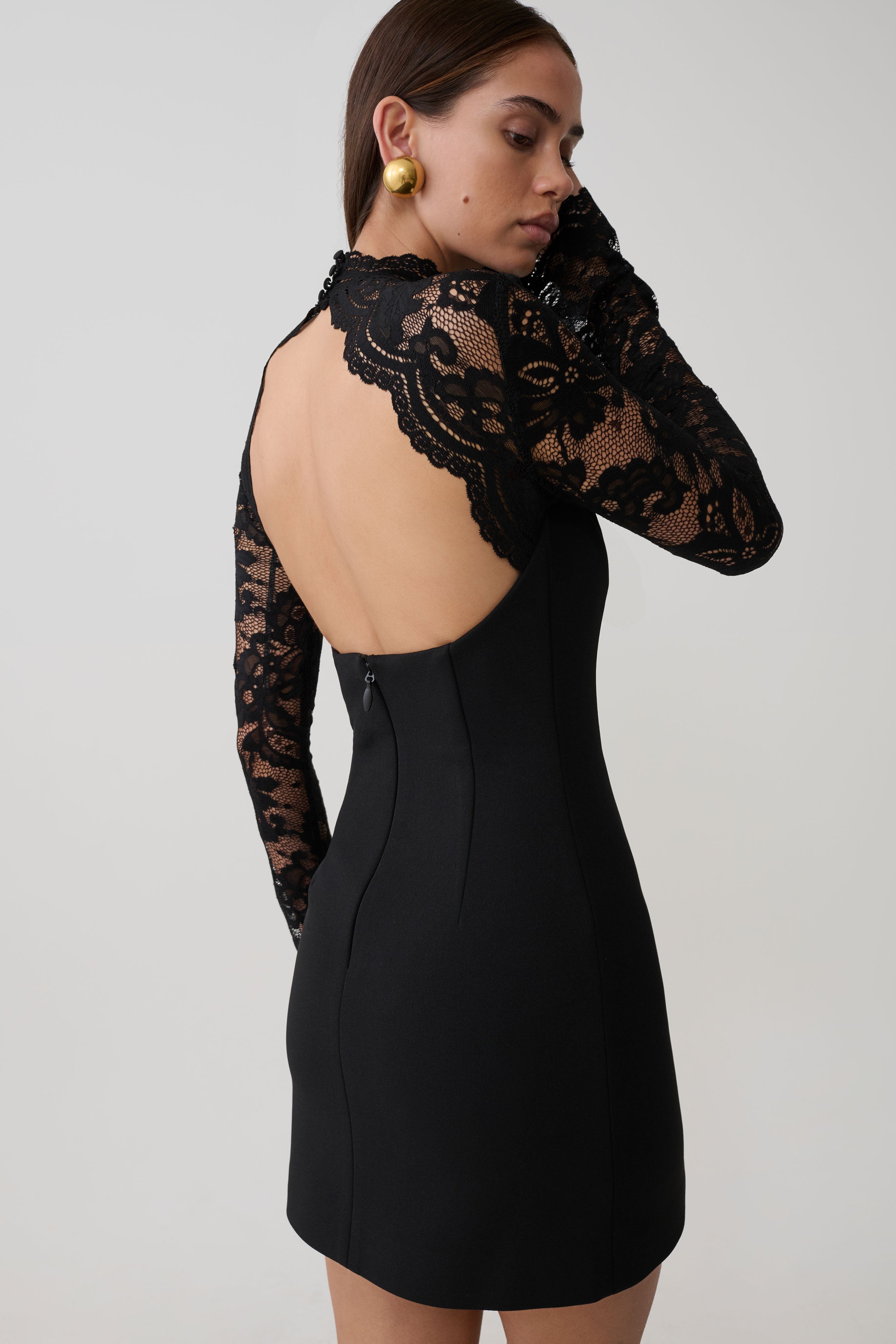 Aurelie Long Sleeve Lace Mini Dress - Black - Image 3