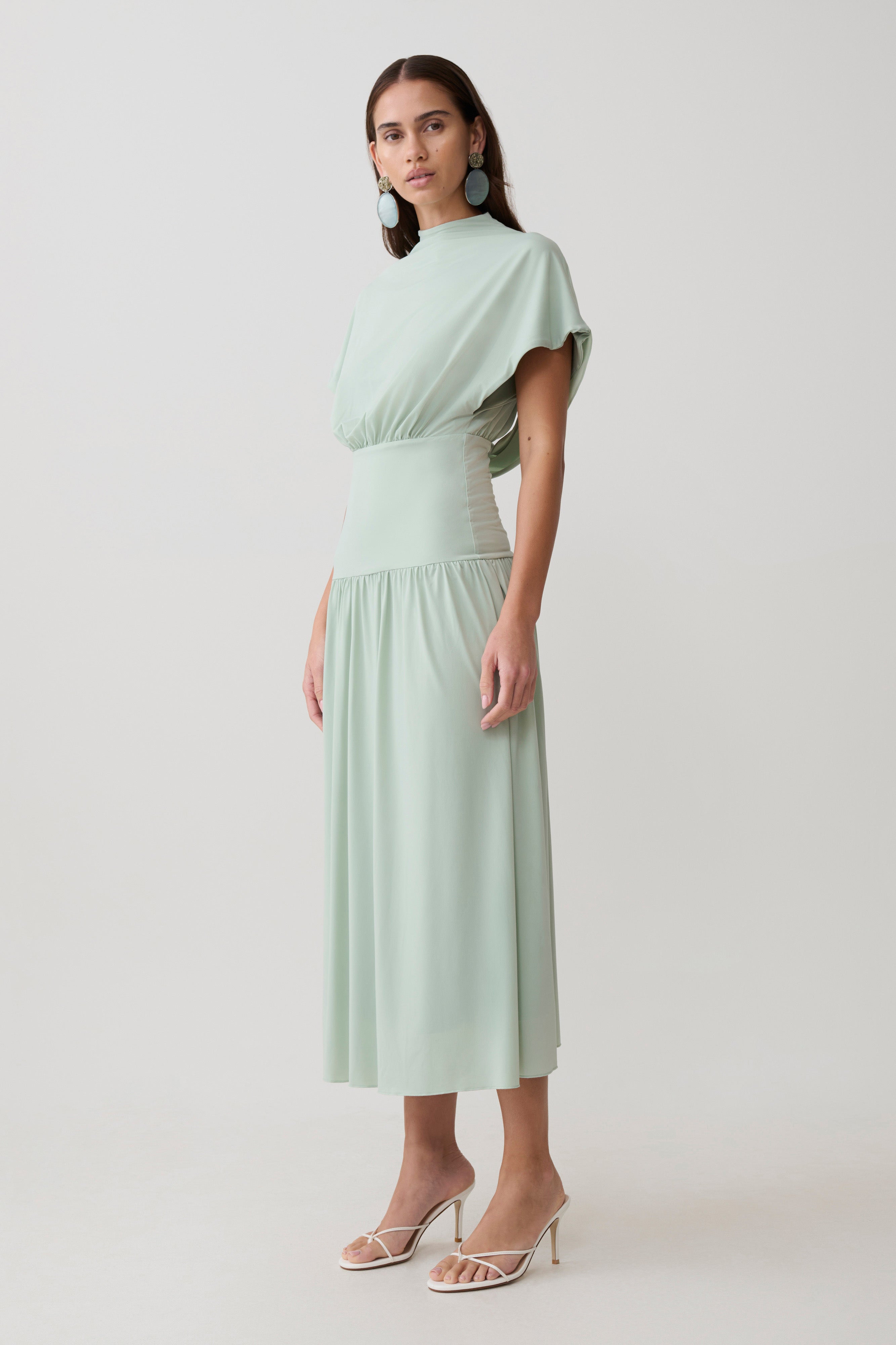 Ailla High Neck Cowl Midi Dress - Aqua Grey - Image 4