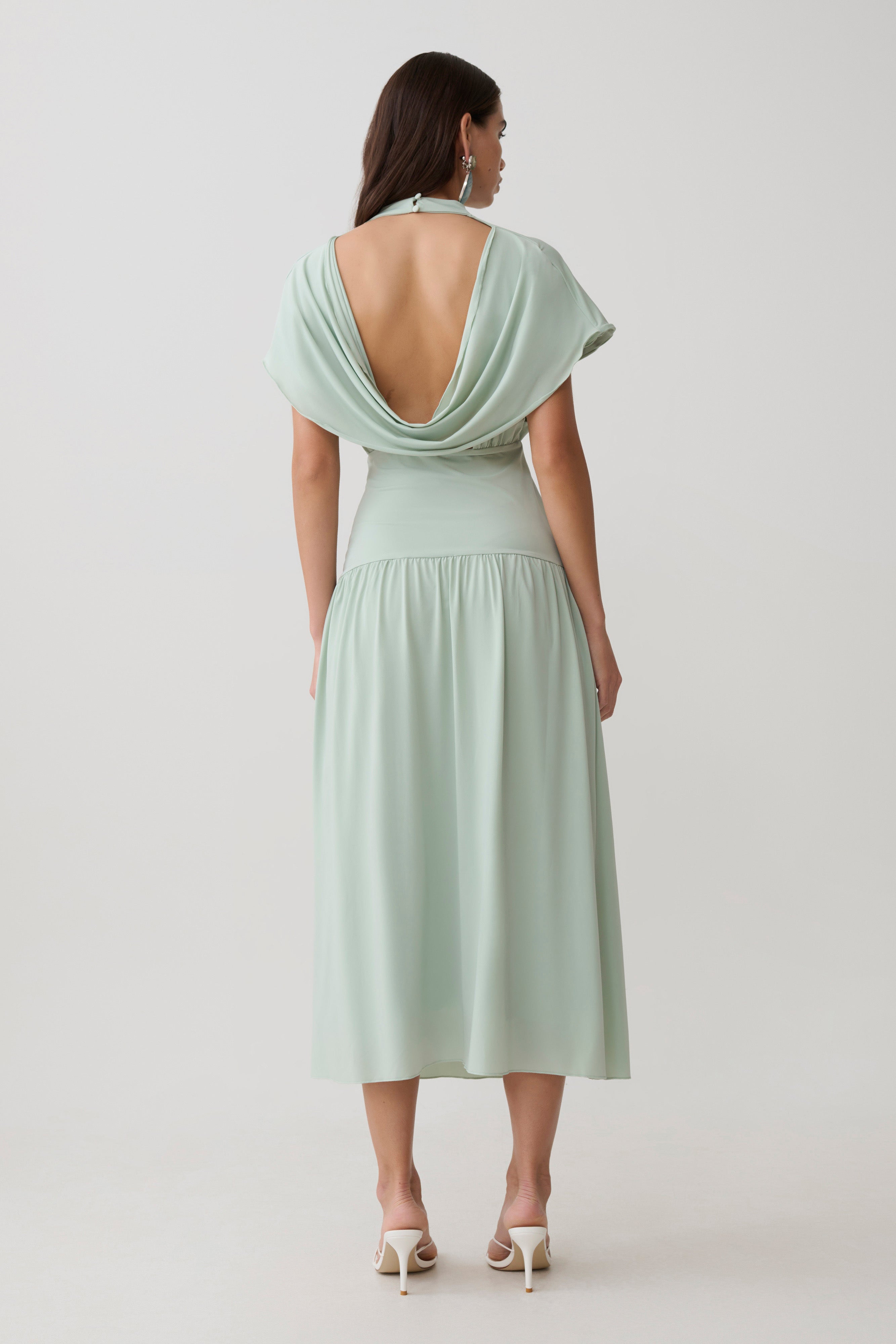 Alternative view of Ailla High Neck Cowl Midi Dress - Aqua Grey