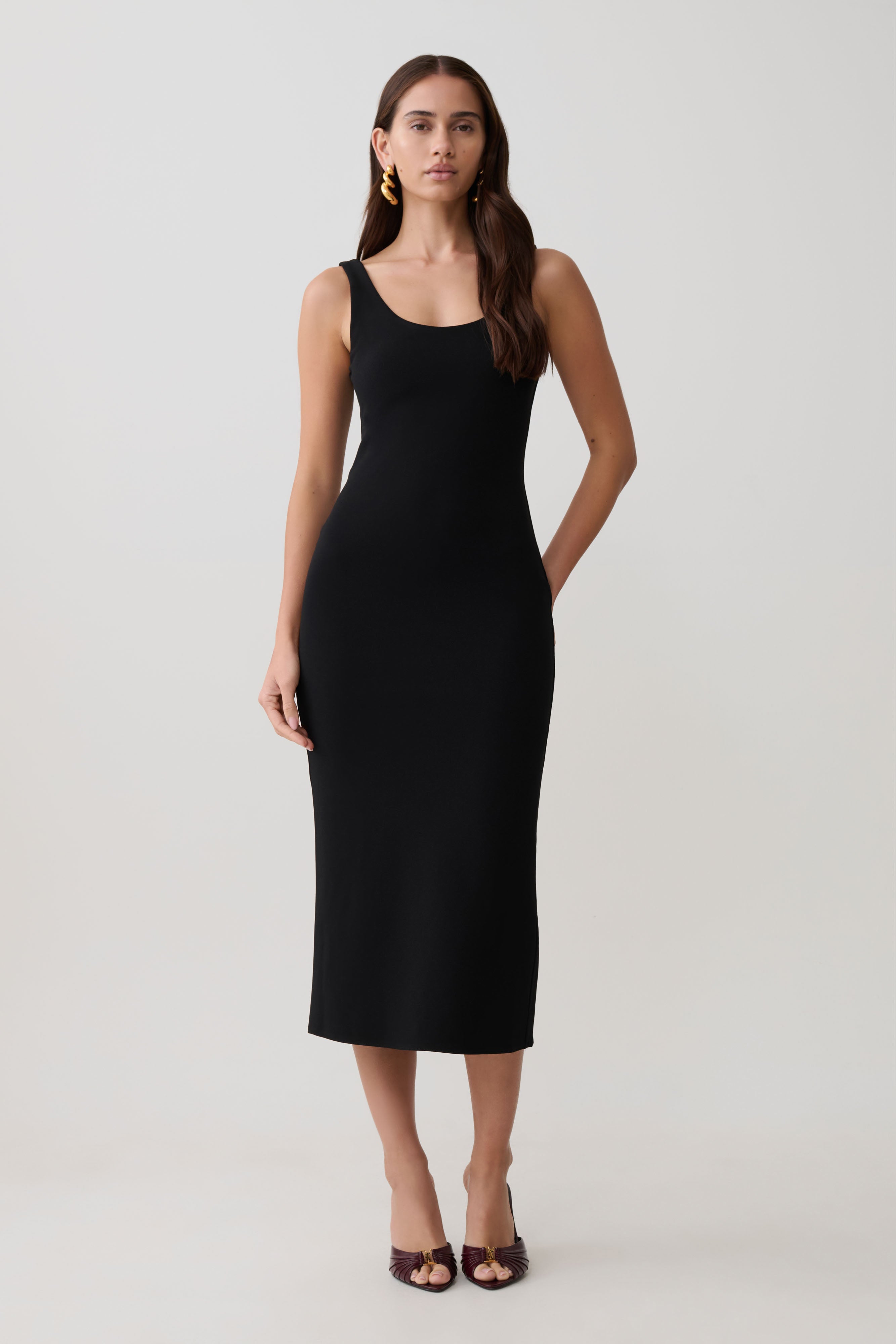 Allyra Scoop Stretch Crepe Midi Dress - Black - Image 5