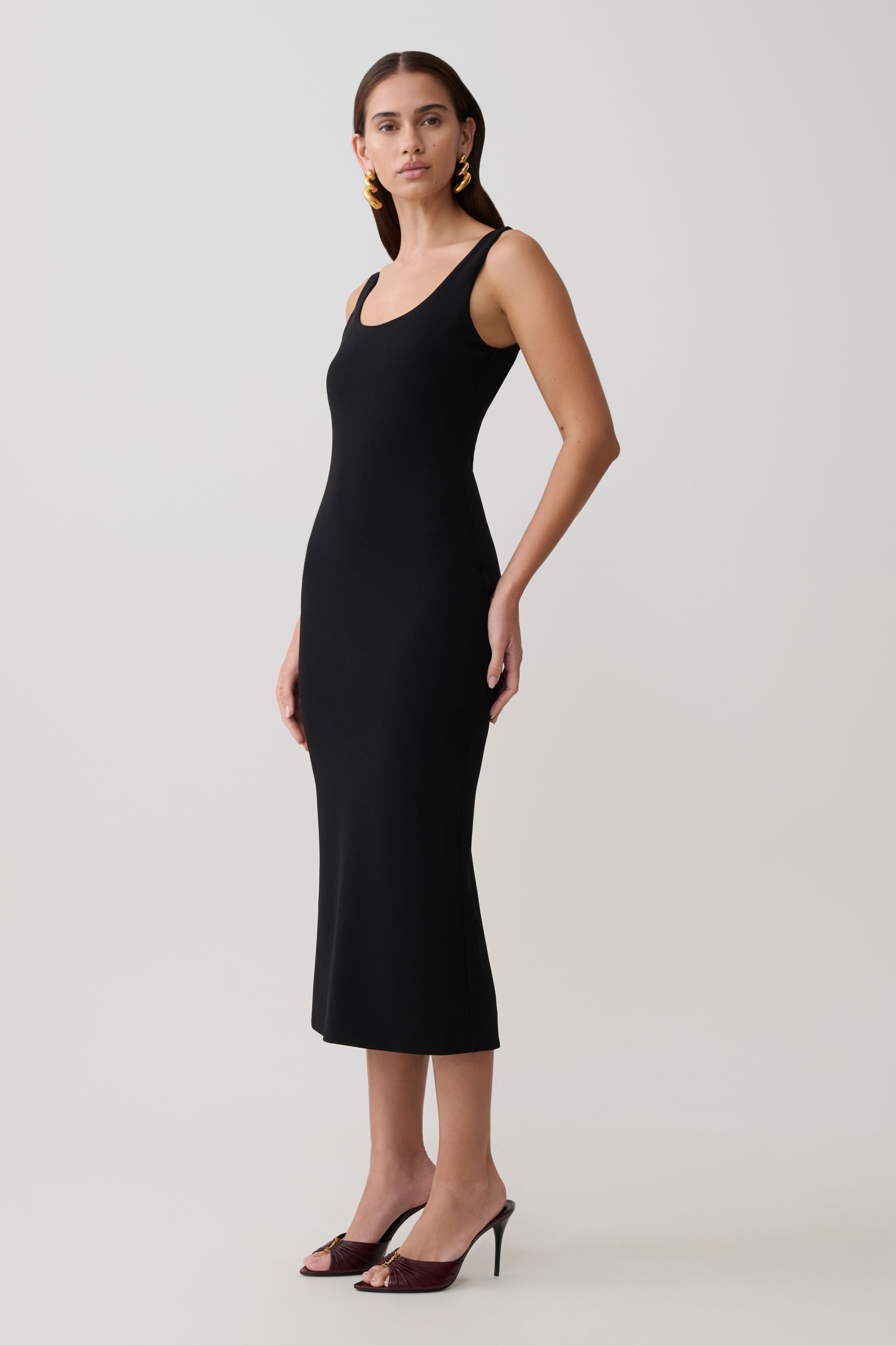Allyra Scoop Stretch Crepe Midi Dress - Black - Image 4