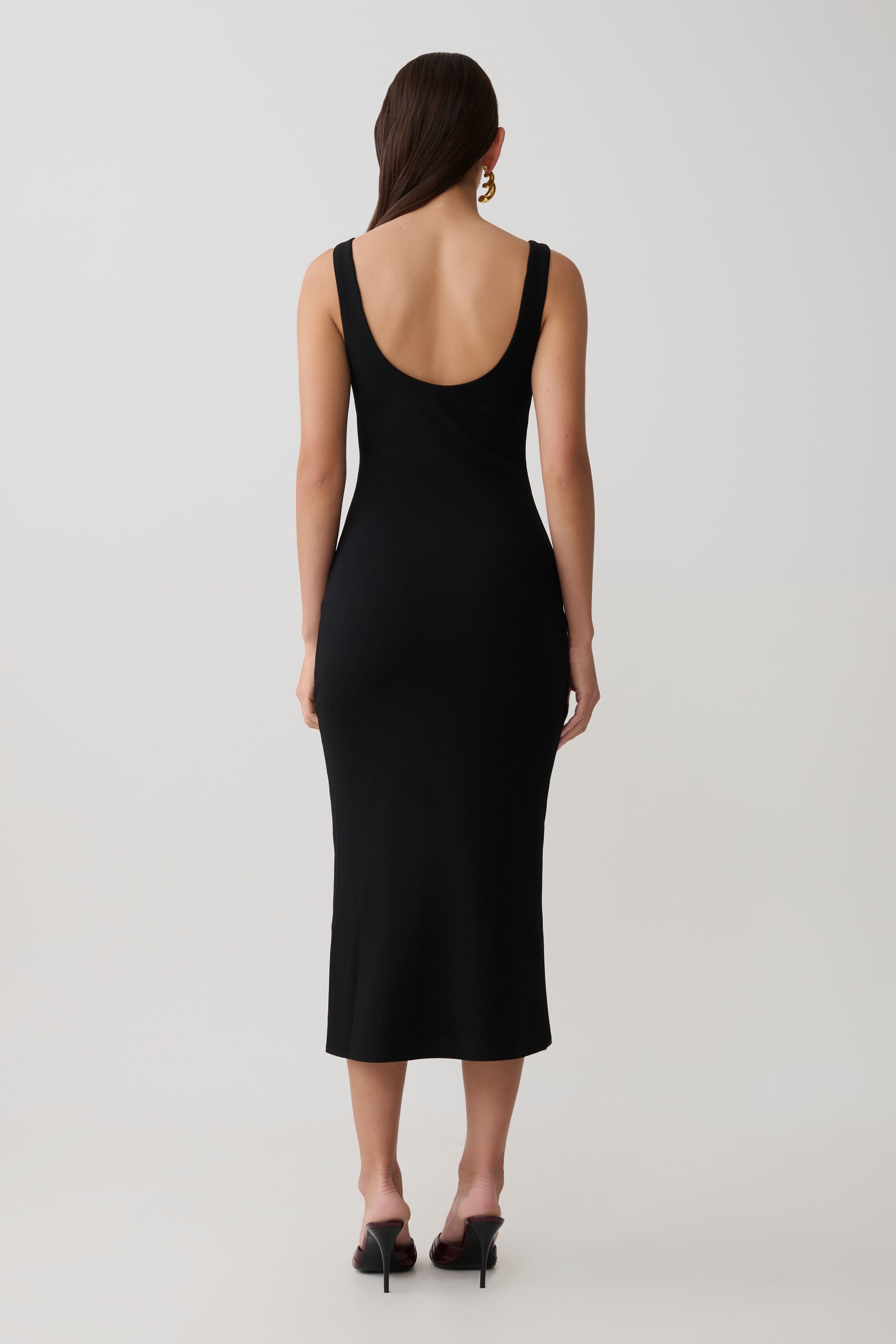 Alternative view of Allyra Scoop Stretch Crepe Midi Dress - Black