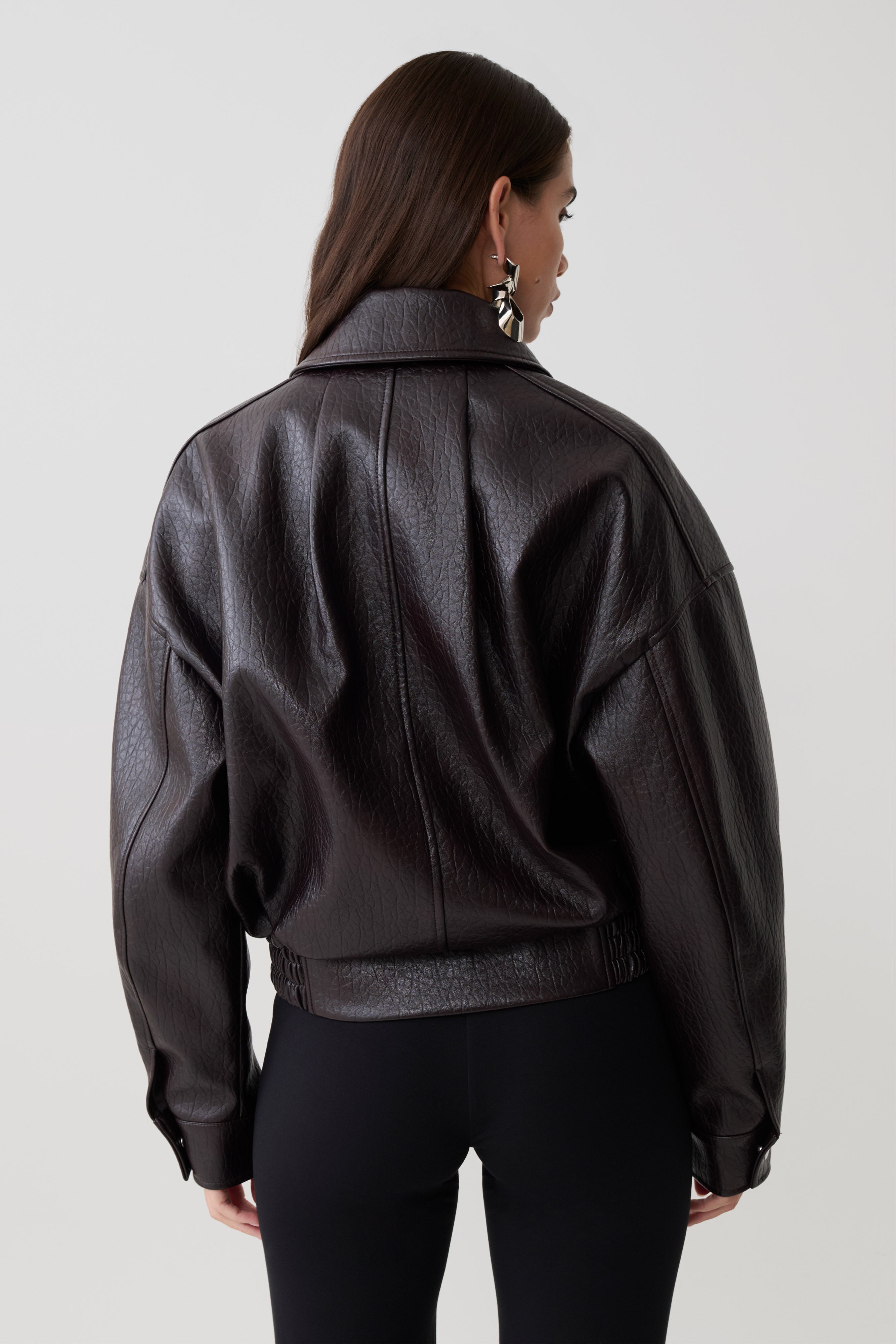 Alternative view of Paige Faux Leather Cropped Jacket - Cherry Brown